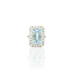 Art Déco 6 Carat aquamarine and diamond ring, platinum