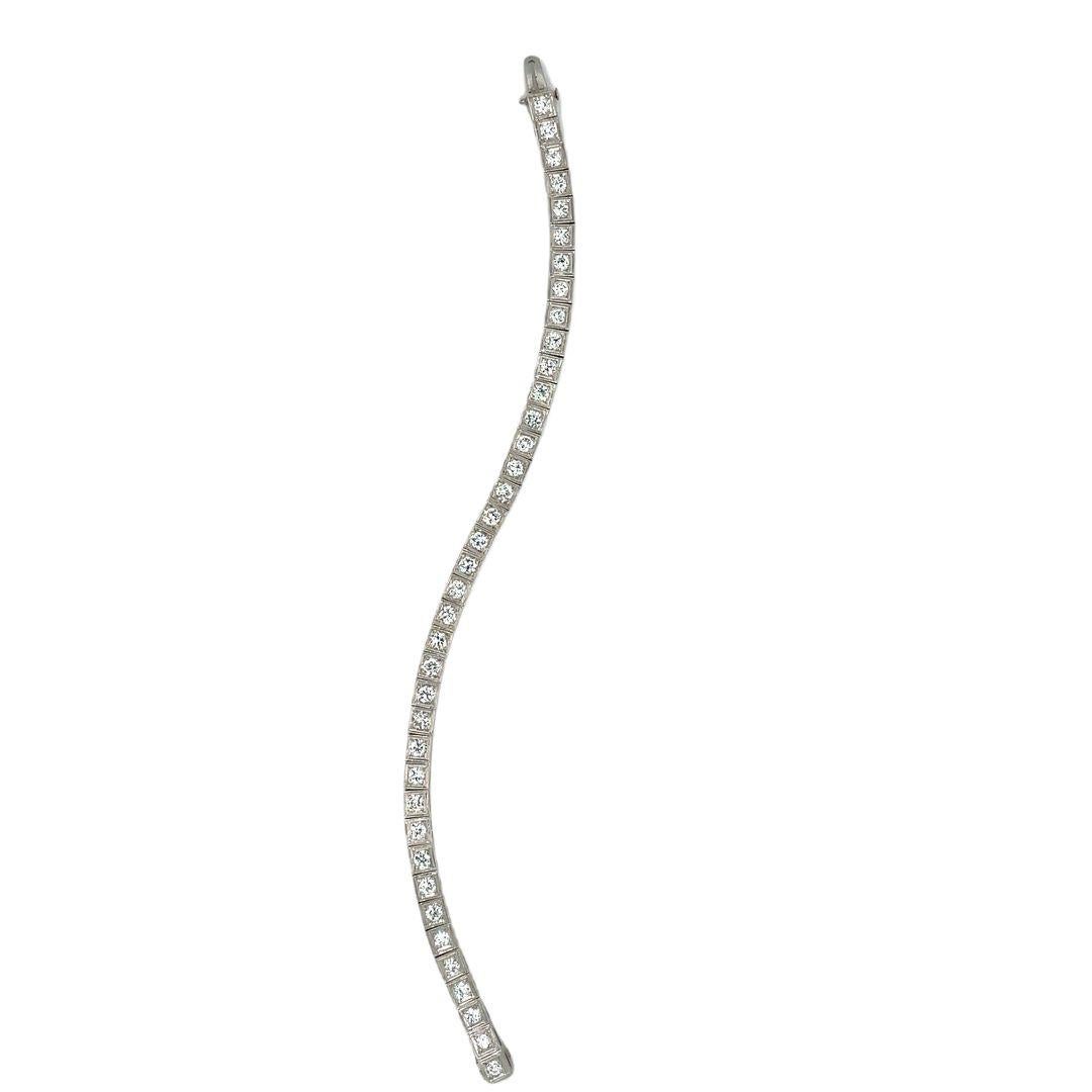 Taille vieille Europe Bracelet tennis Art déco en platine avec diamants taille vieille Europe de 6 carats en vente