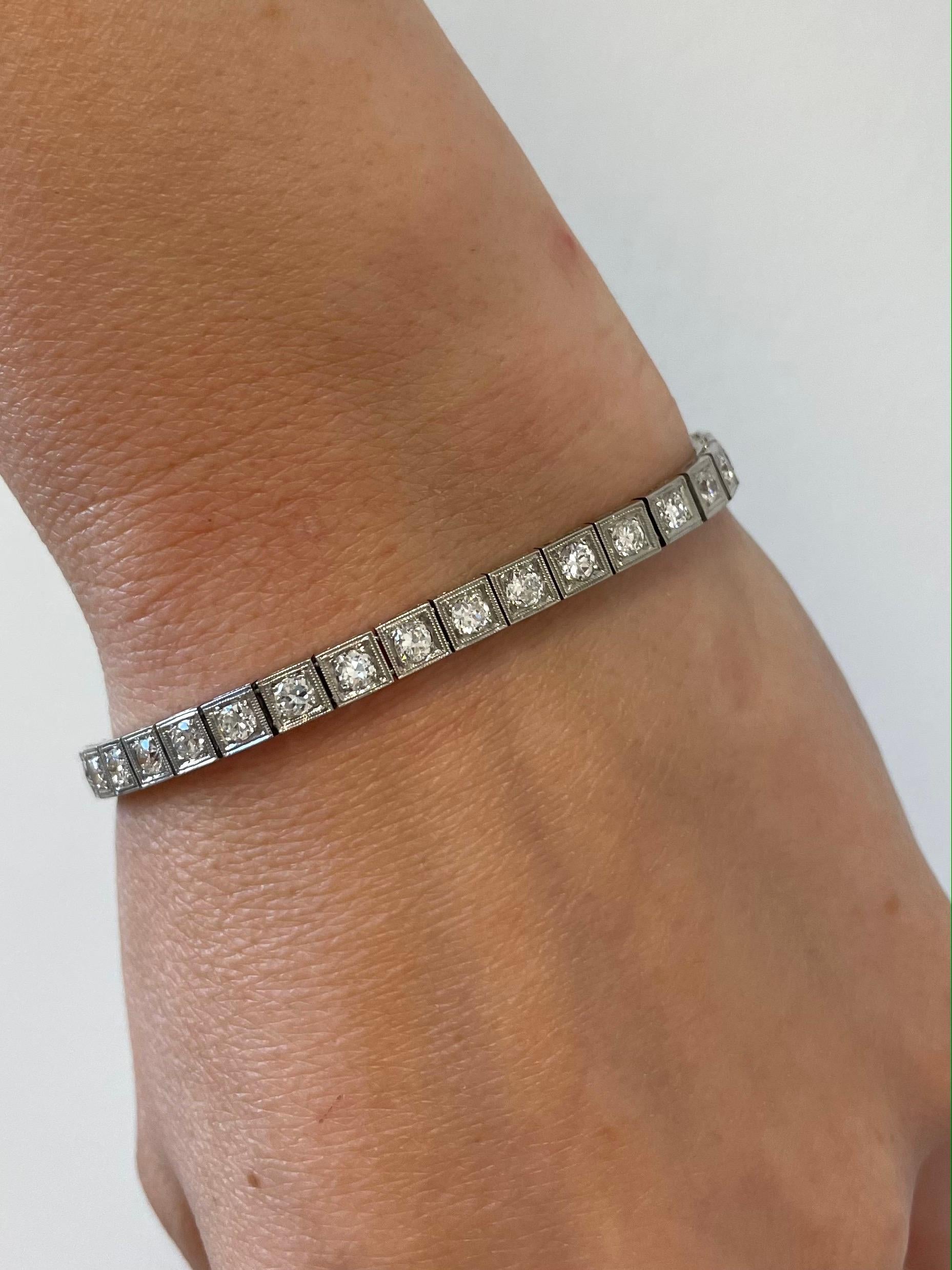 Bracelet tennis Art déco en platine avec diamants taille vieille Europe de 6 carats en vente 3