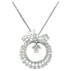 Art Deco 6 Carat Pear and Round Cut Diamond Platinum Necklace