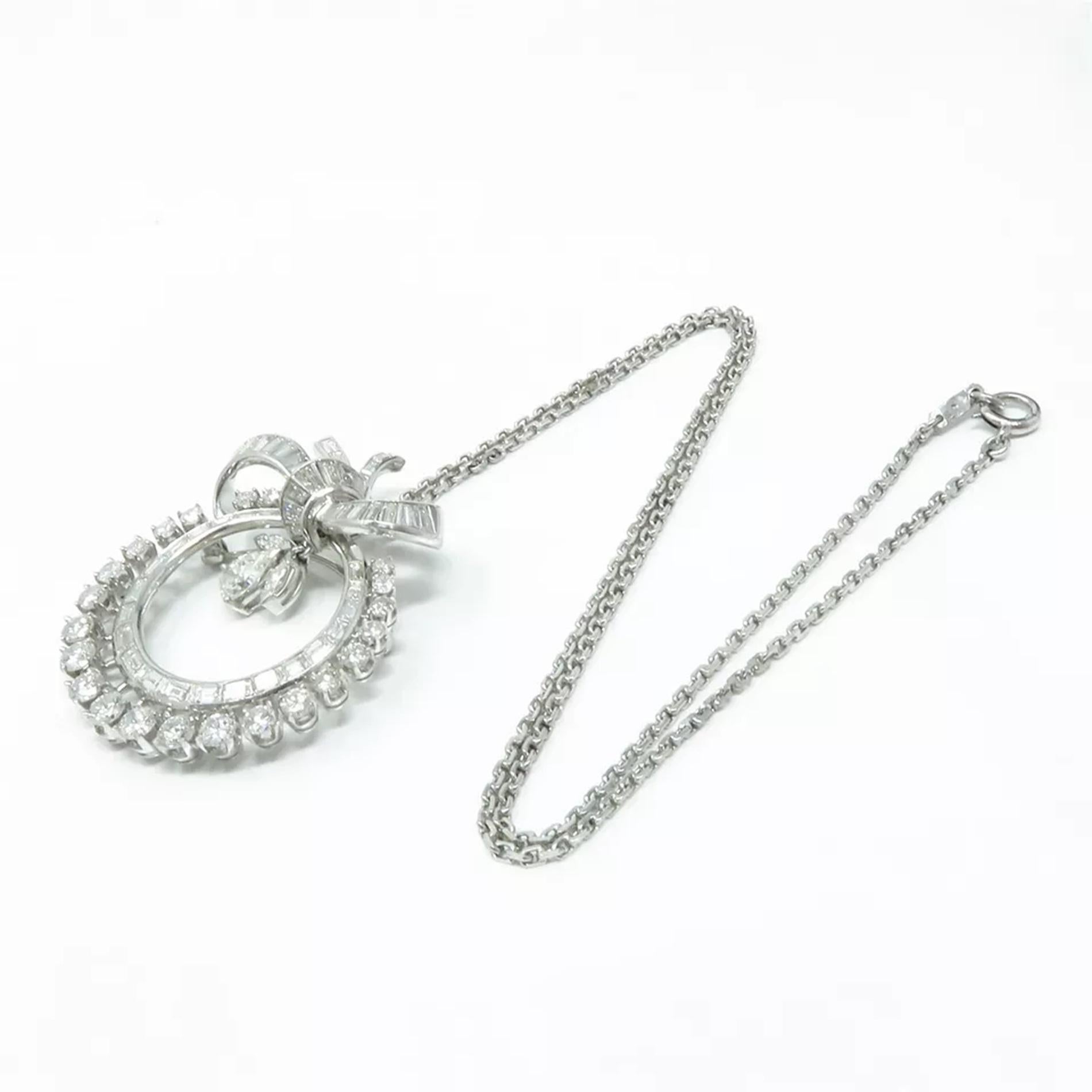 Taglio rotondo Collana Art Deco in platino con diamanti taglio pera e tondo da 6 carati in vendita