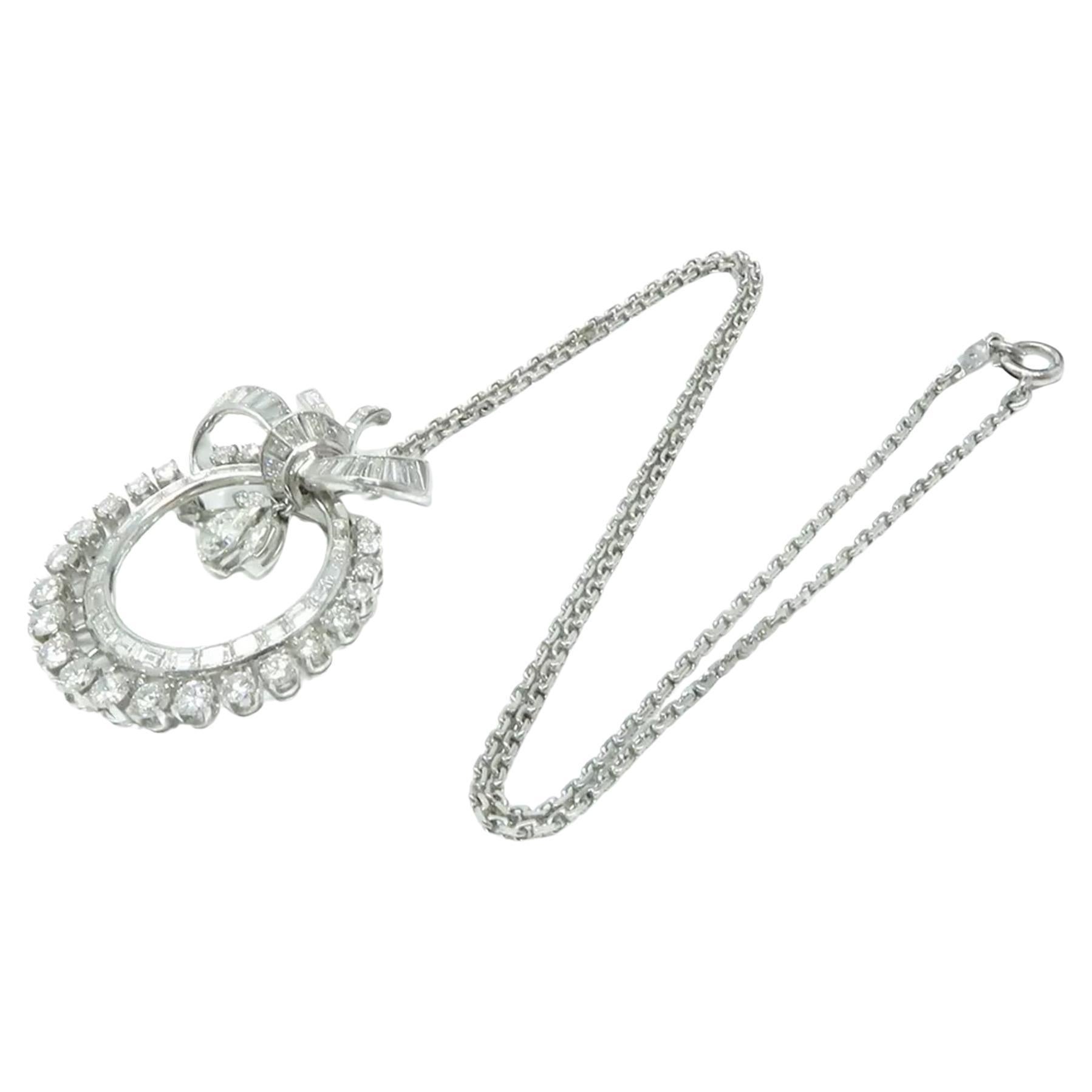 Art Deco 6 Carat Pear and Round Cut Diamond Platinum Necklace