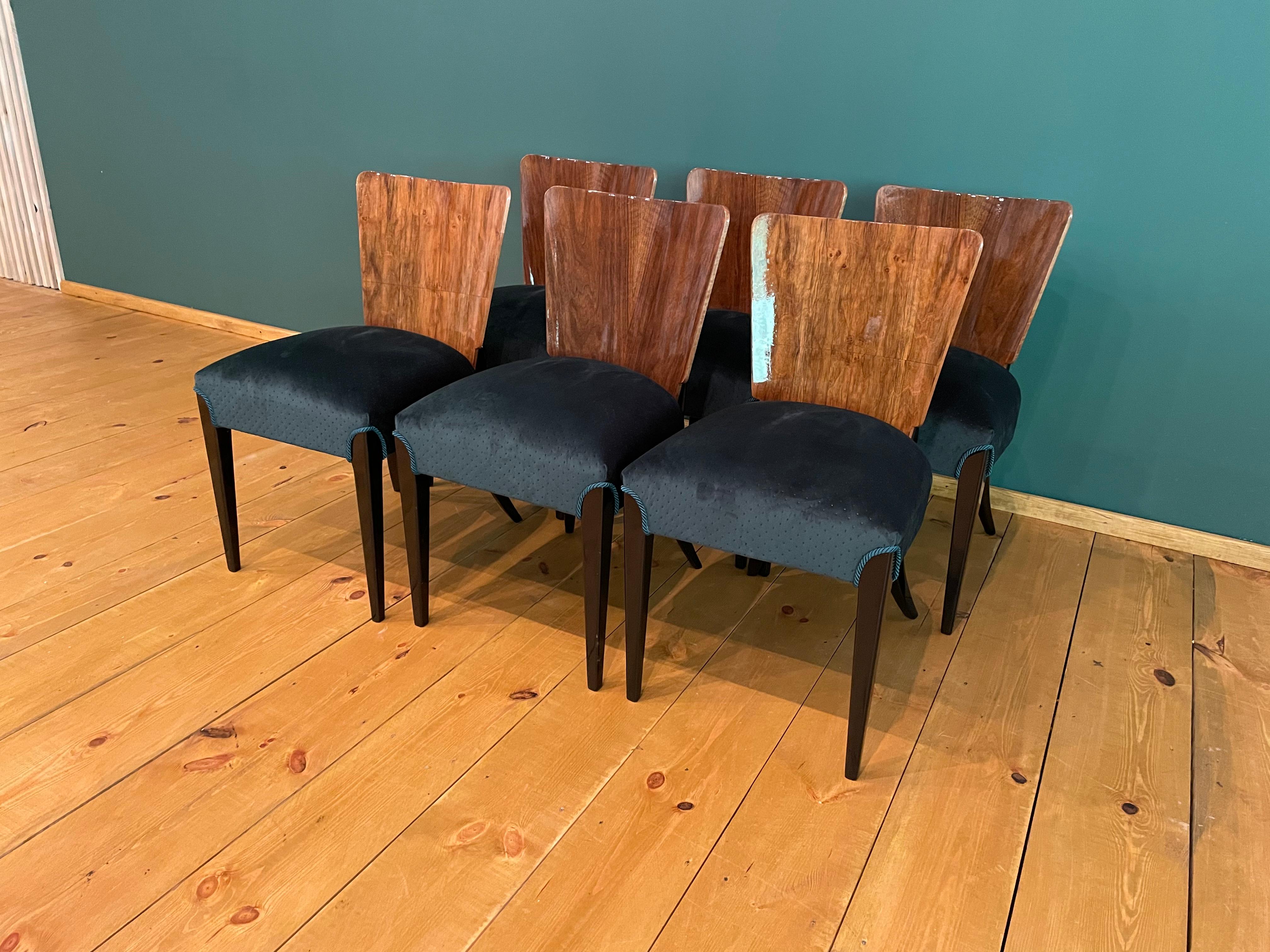 Czech Art Deco 6 Chairs J. Halabala For Sale