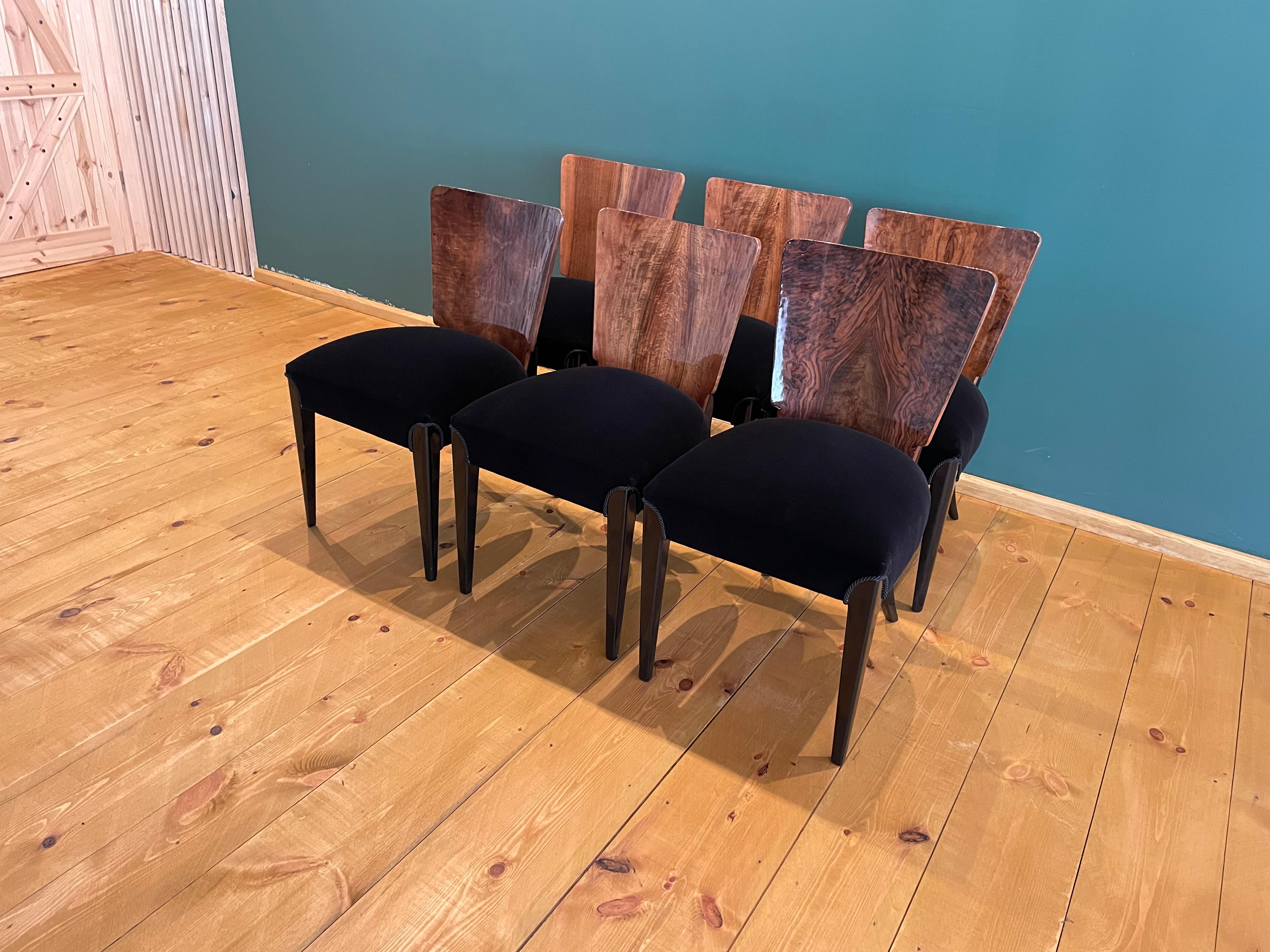 Art Deco 6 Chairs J. Halabala In Good Condition For Sale In Kraków, Małopolska