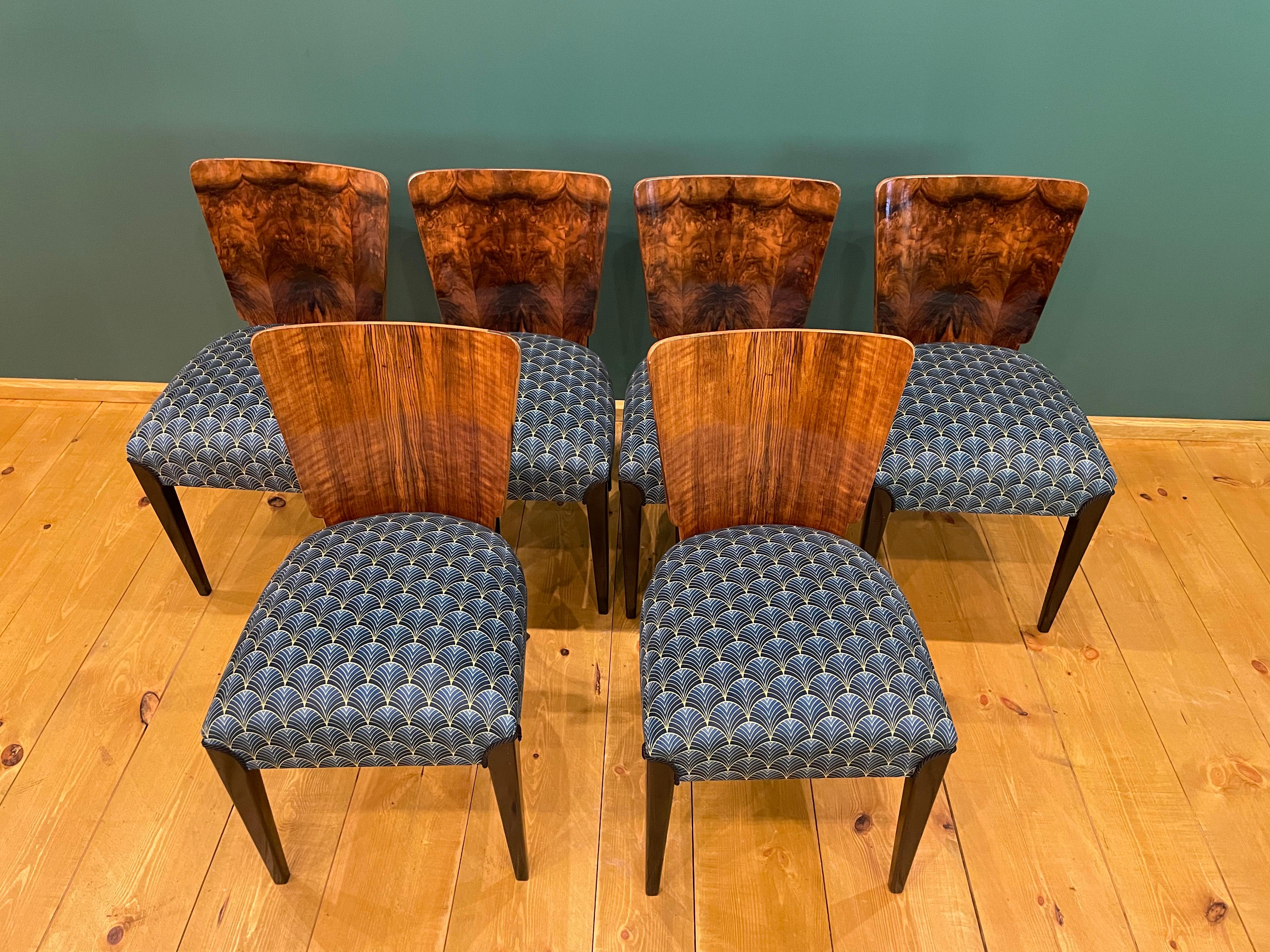 Art Deco 6 Chairs J. Halabala In Good Condition For Sale In Kraków, Małopolska