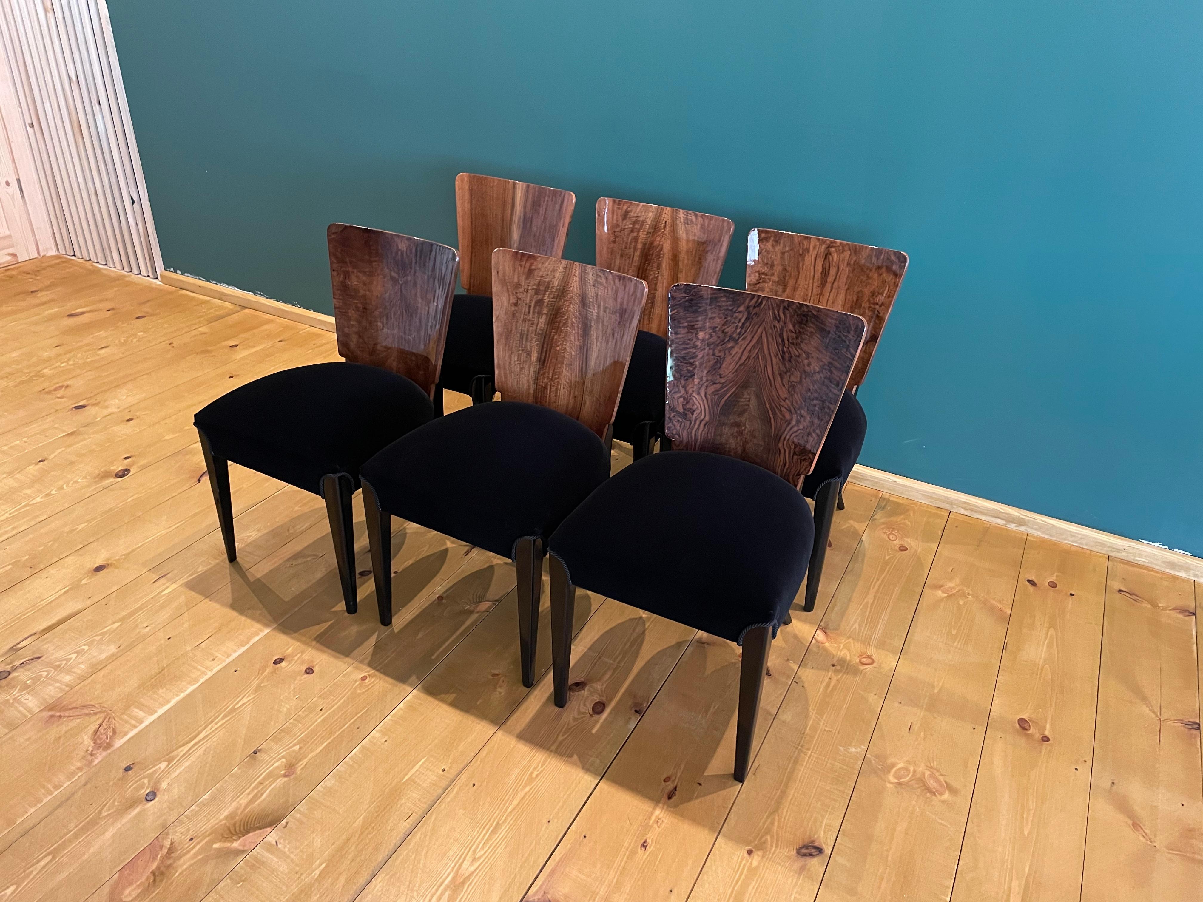 Mid-20th Century Art Deco 6 Chairs J. Halabala For Sale