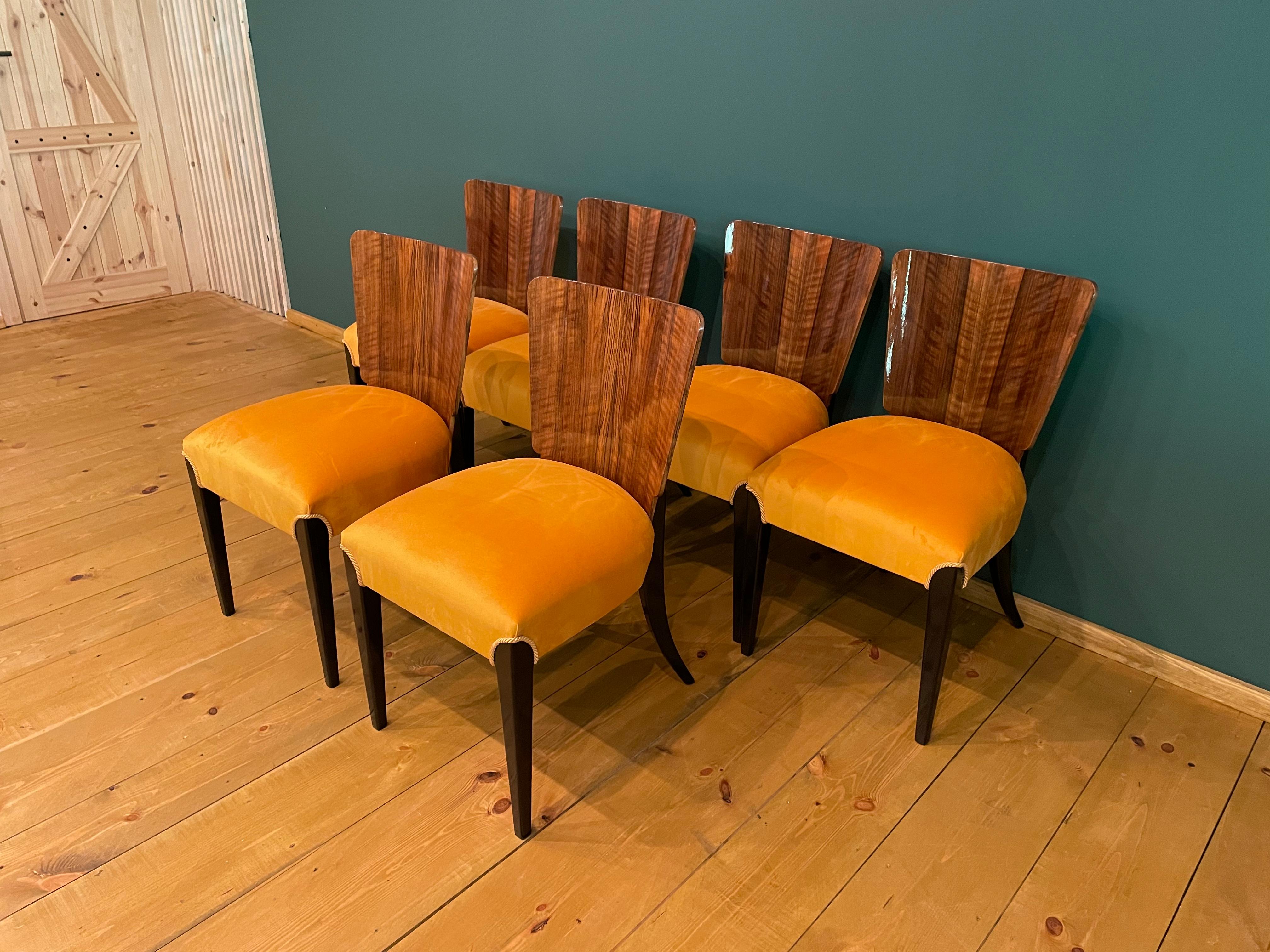 Mid-20th Century Art Deco 6 Chairs J. Halabala For Sale
