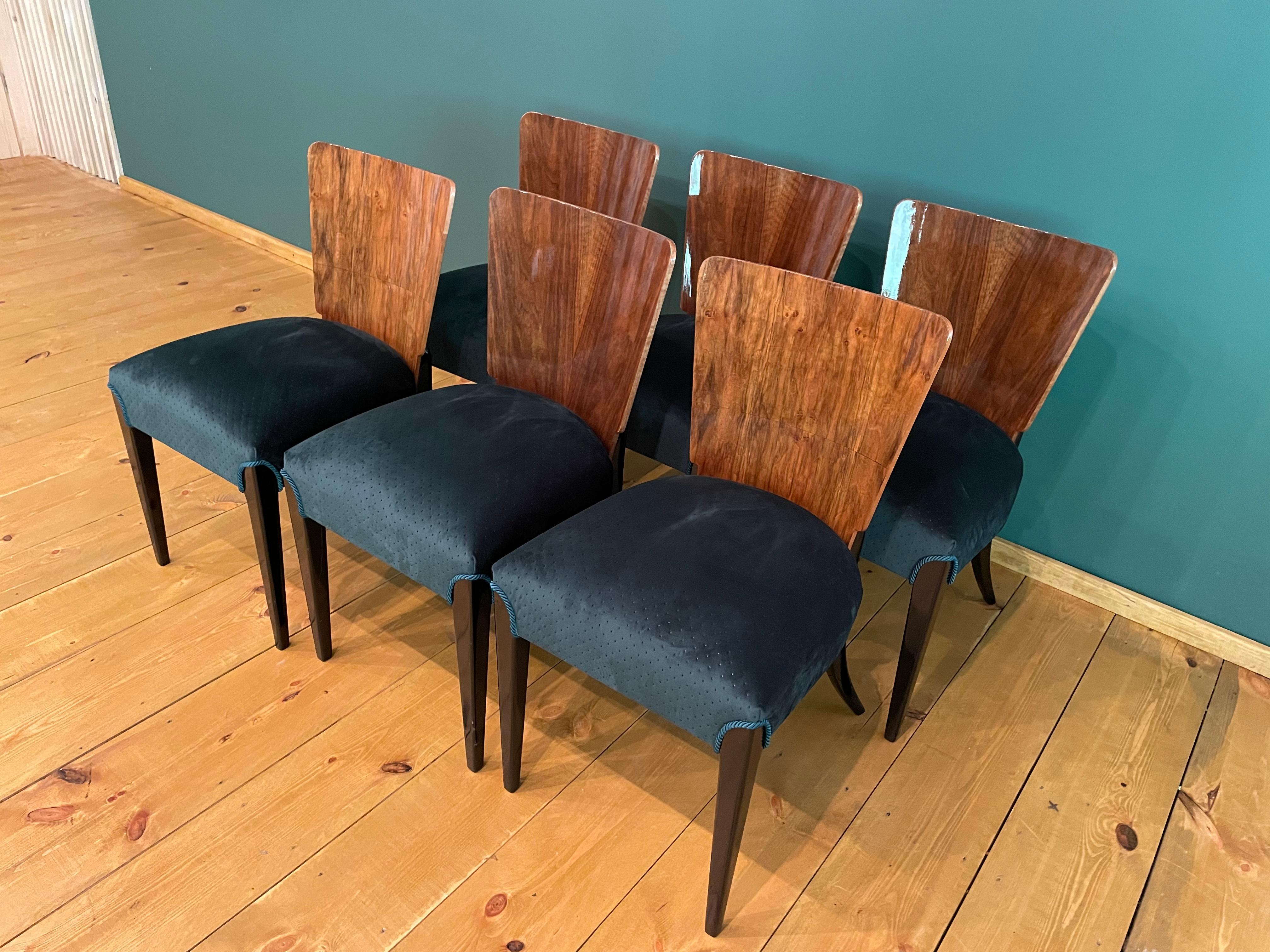 Mid-20th Century Art Deco 6 Chairs J. Halabala For Sale