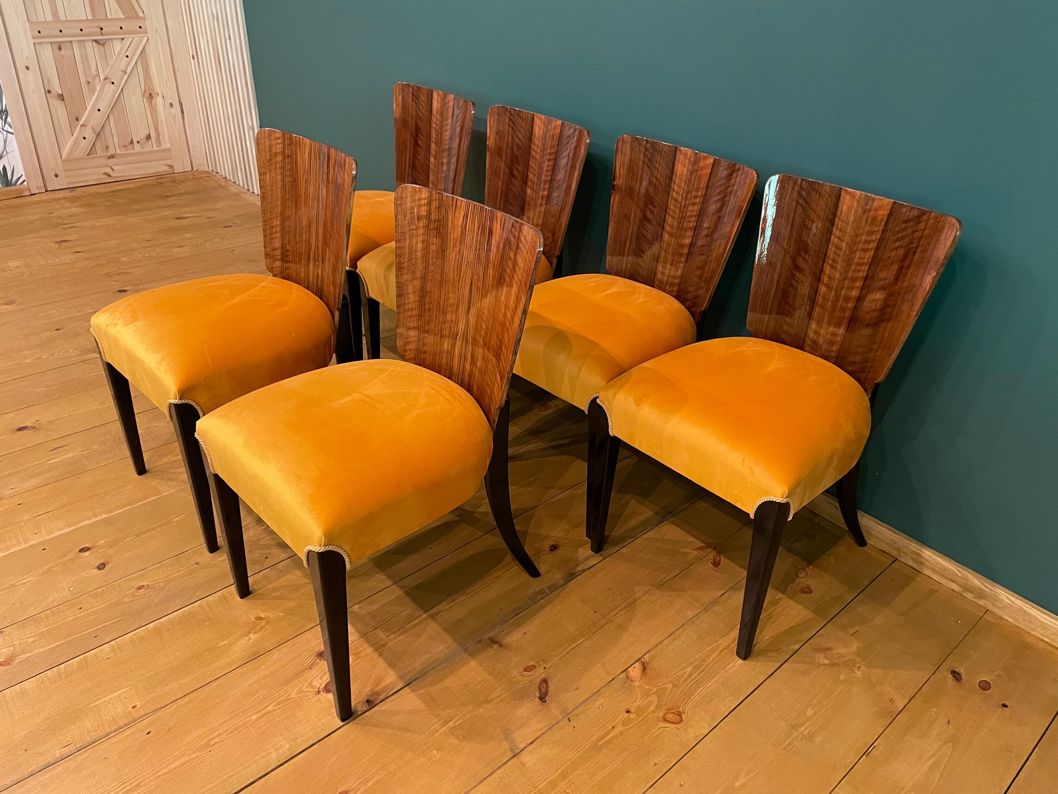 Art Deco 6 Chairs J. Halabala For Sale 1