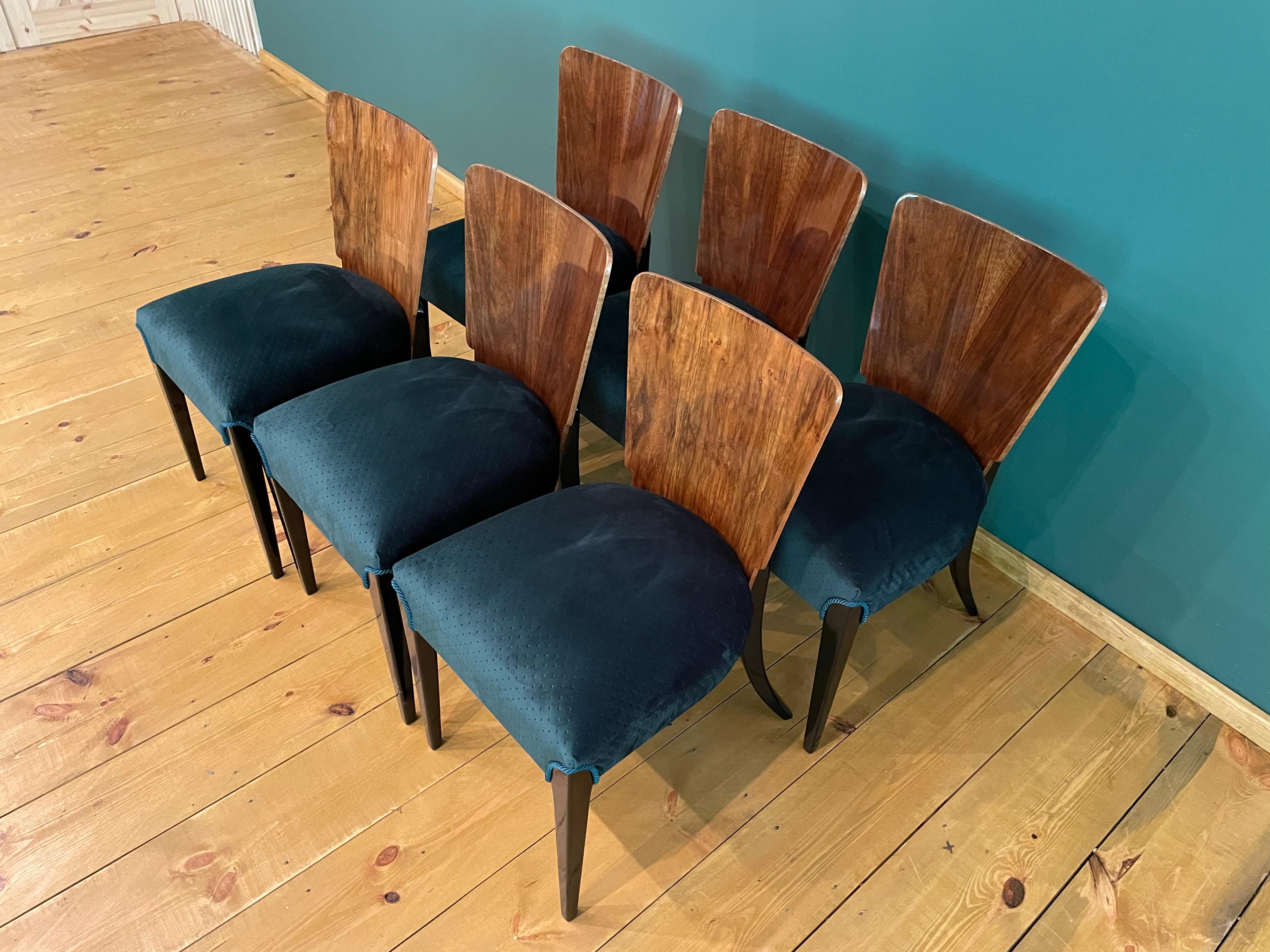 Art Deco 6 Chairs J. Halabala For Sale 1