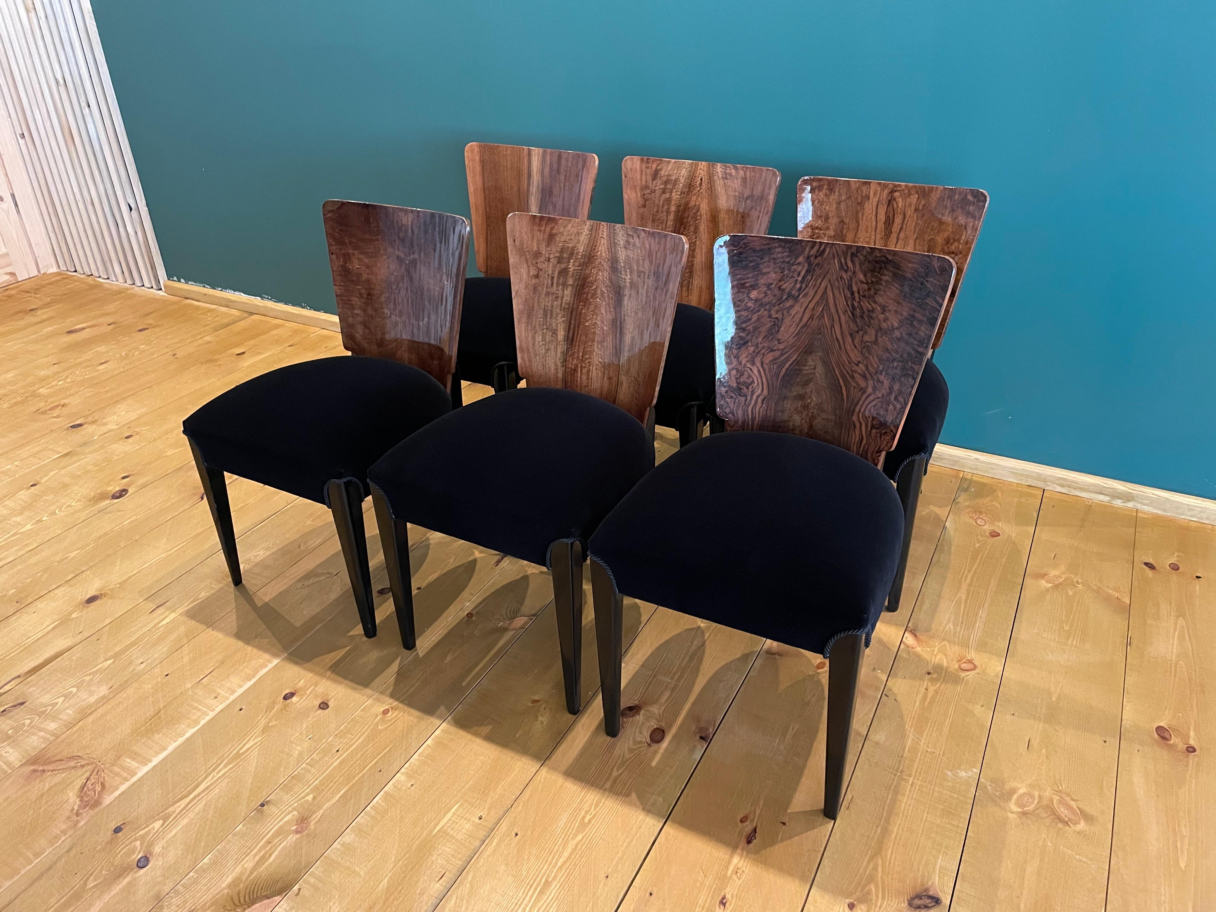6 chaises Art Déco J. Halabala en vente 1