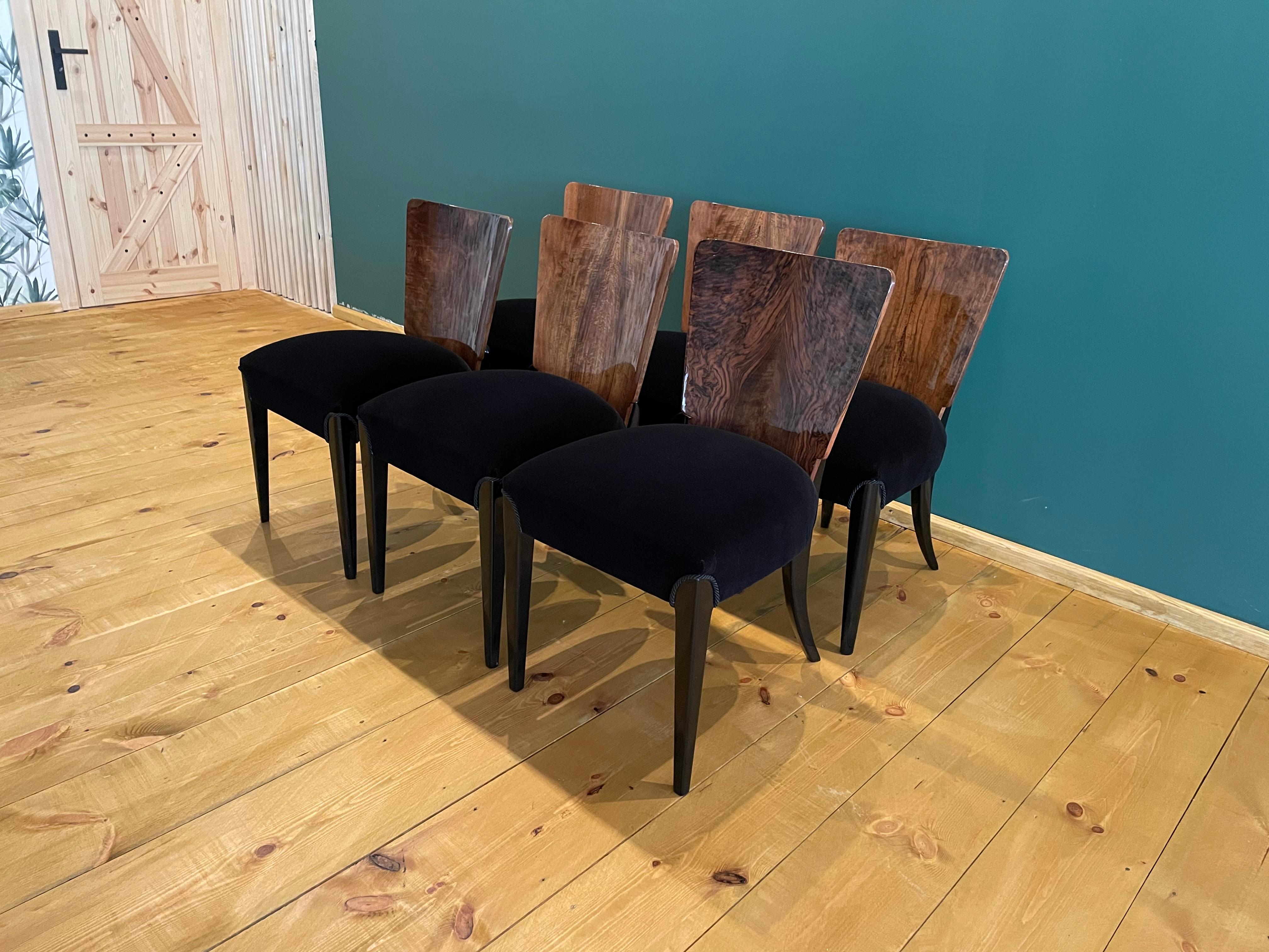 6 chaises Art Déco J. Halabala en vente 2