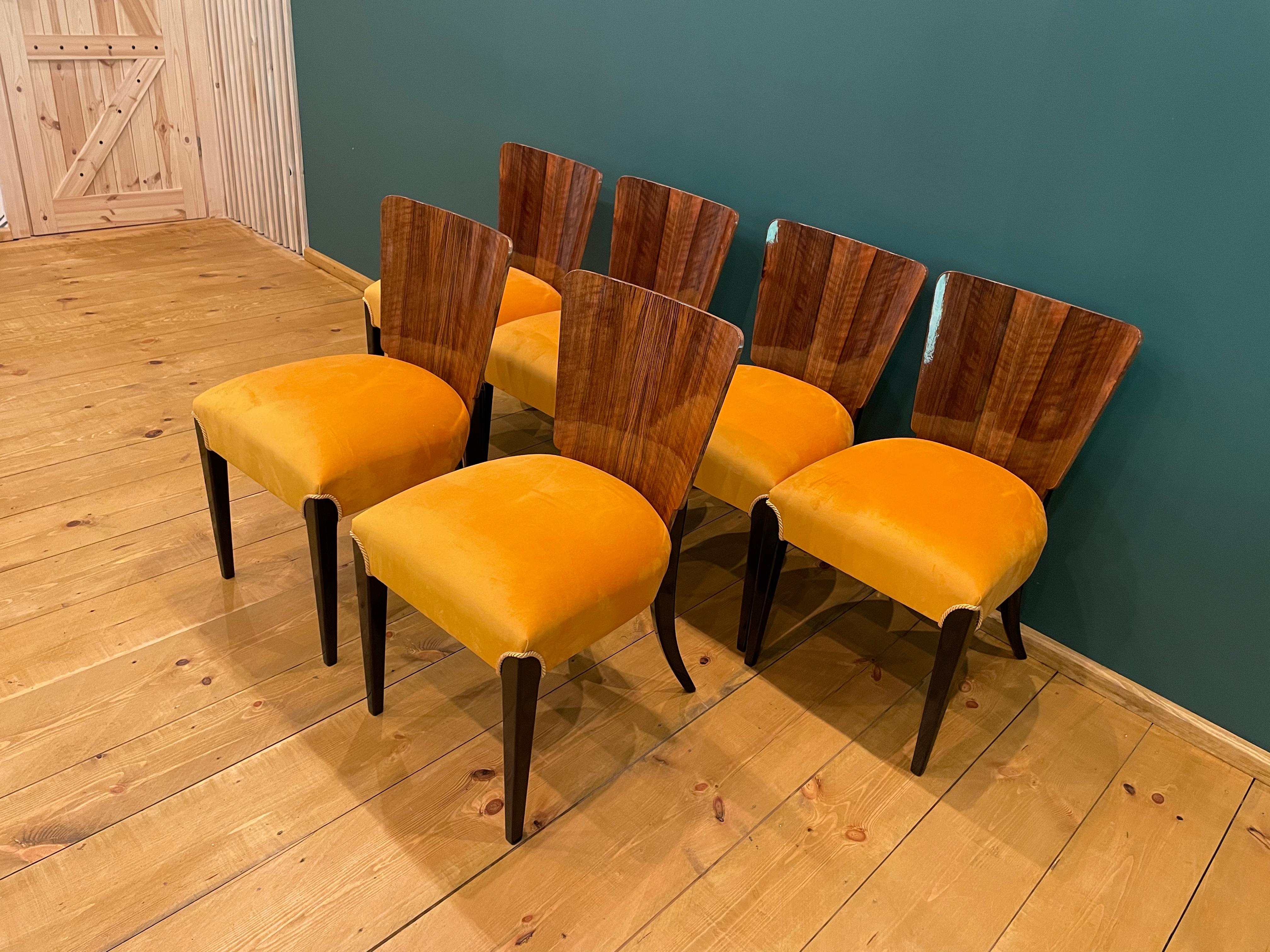 Art Deco 6 Chairs J. Halabala For Sale 3