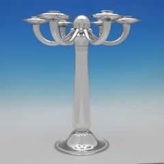 Art Deco 6 Light German Silver Candelabrum Centrepiece, Made c. 1930 in Bremen
