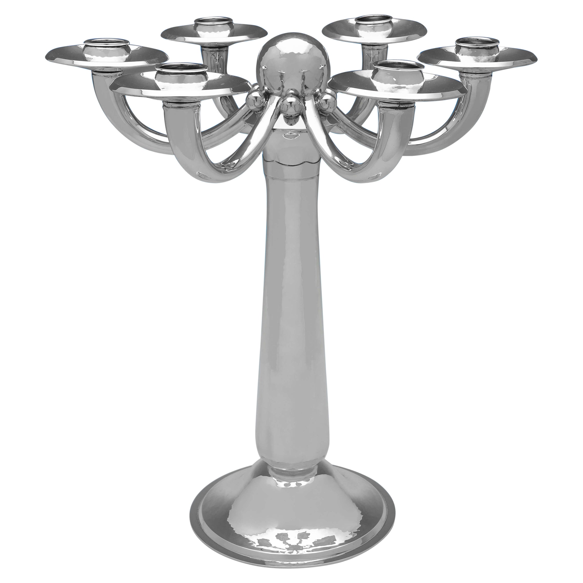Art-déco-Kandelaber mit 6 Lichtern aus deutschem Silber, hergestellt um 1930 in Bremen