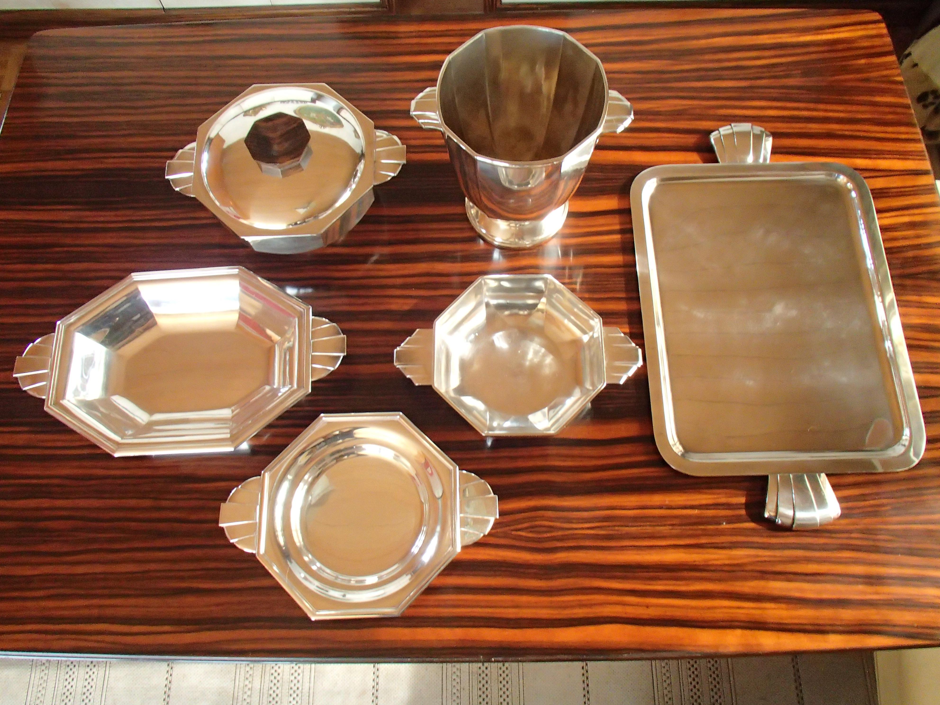 French Art Deco 6 Pieces Silver Plated Serving Set