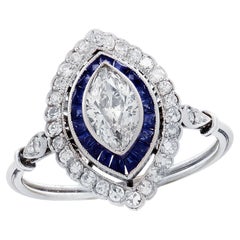 Anello Art Deco con diamante e zaffiro taglio marquise da 0,60 carati