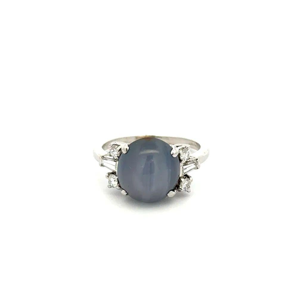 Art Deco 6.00 Carat Bluish Grey Star Sapphire Diamond Platinum Cocktail Ring In Excellent Condition For Sale In Montreal, QC