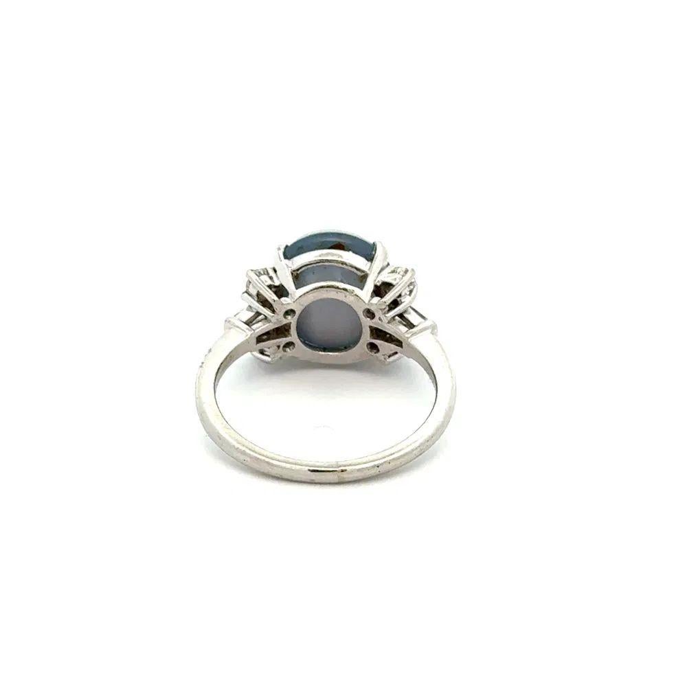 Women's Art Deco 6.00 Carat Bluish Grey Star Sapphire Diamond Platinum Cocktail Ring For Sale
