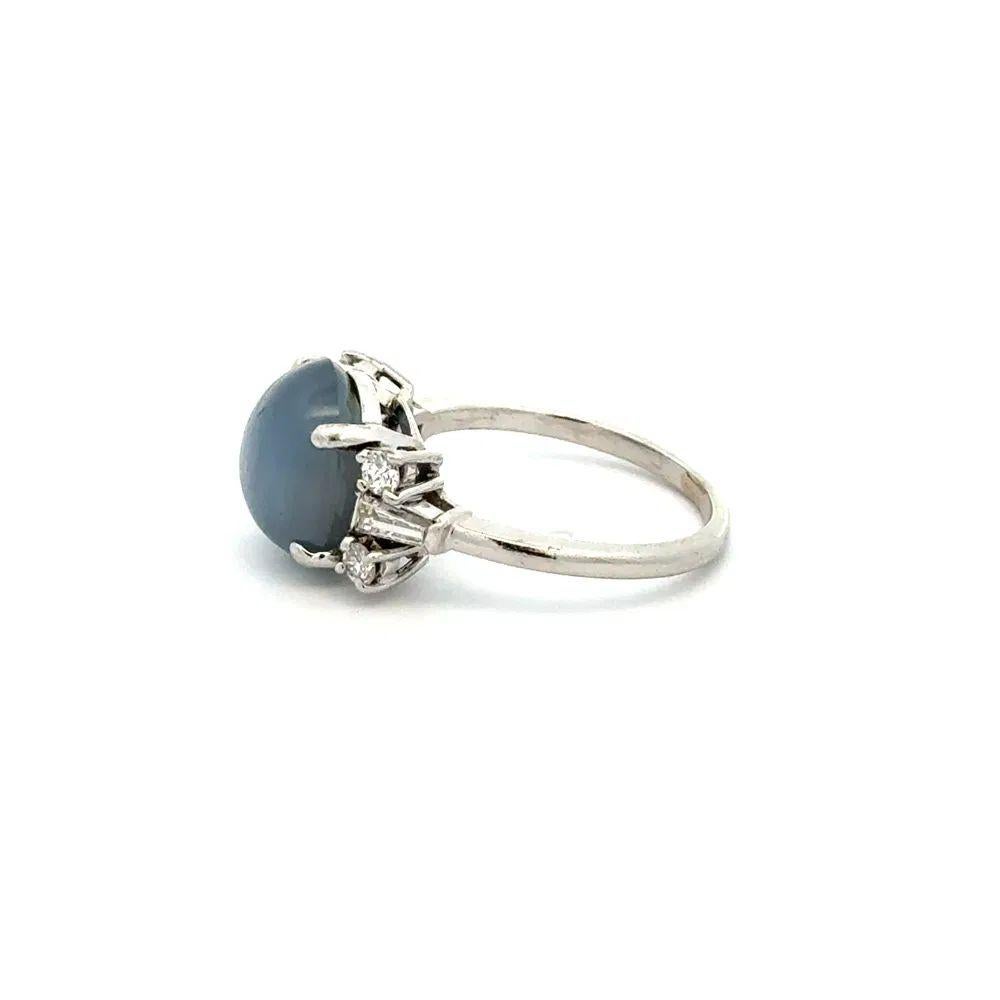 Art Deco 6.00 Carat Bluish Grey Star Sapphire Diamond Platinum Cocktail Ring For Sale 1