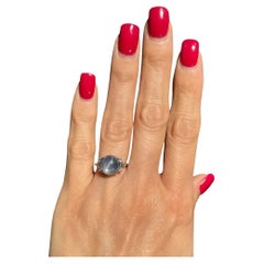 Bague cocktail Art déco avec saphir étoilé gris bleuté de 6,00 carats et diamants