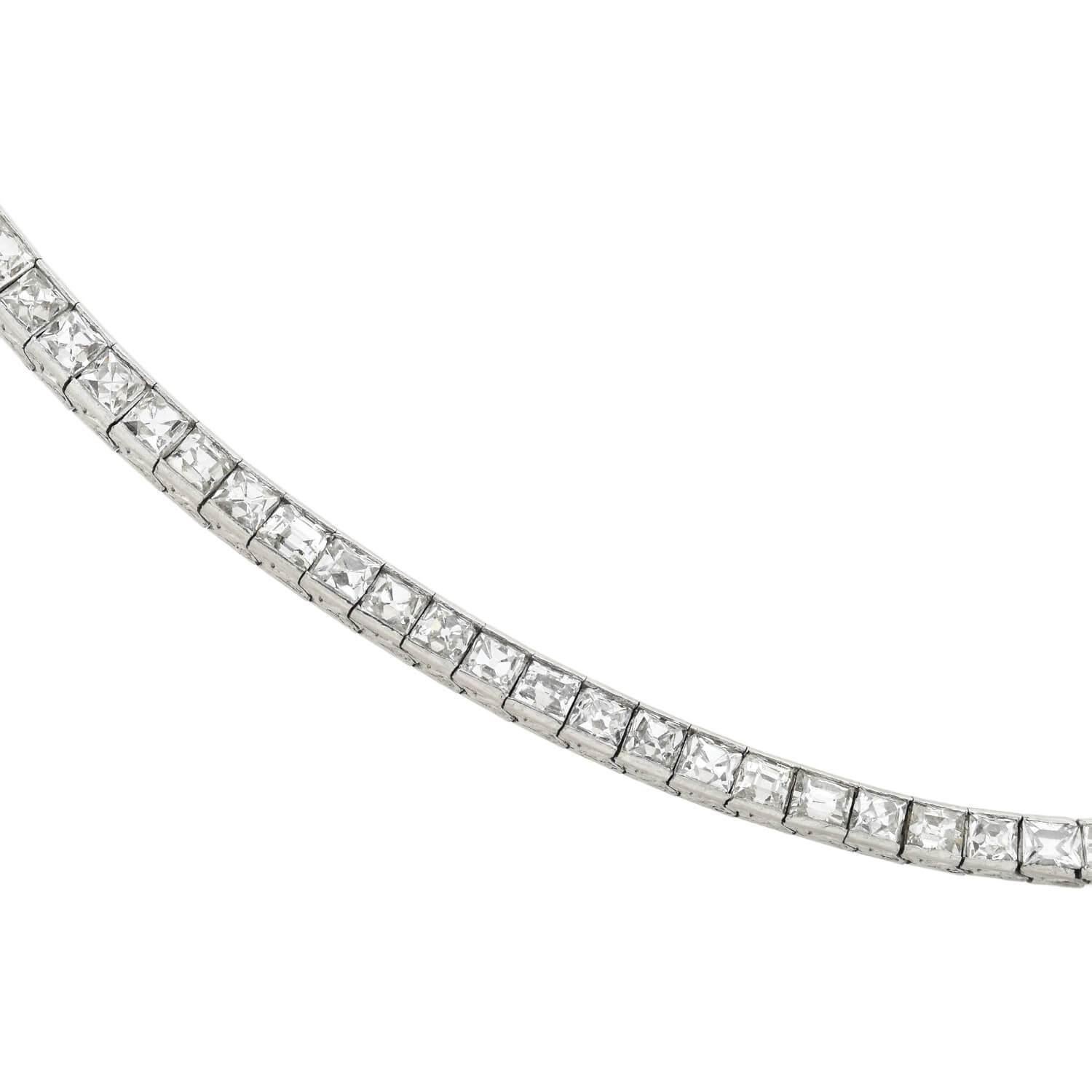 Women's Art Deco 6.00 Total Carat Mixed Square Step Cut Diamond Link Line Bracelet