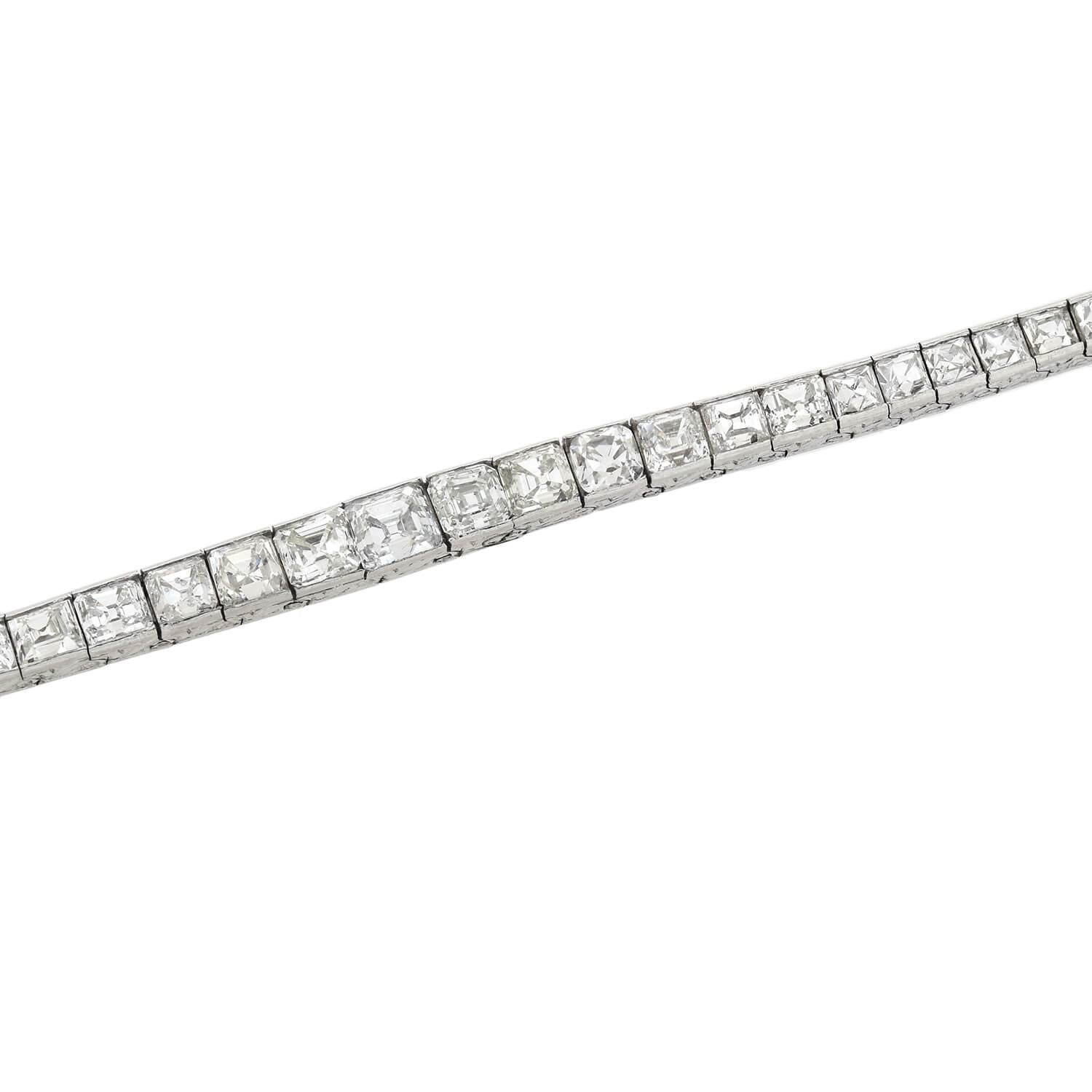 Art Deco 6.00 Total Carat Mixed Square Step Cut Diamond Link Line Bracelet 2
