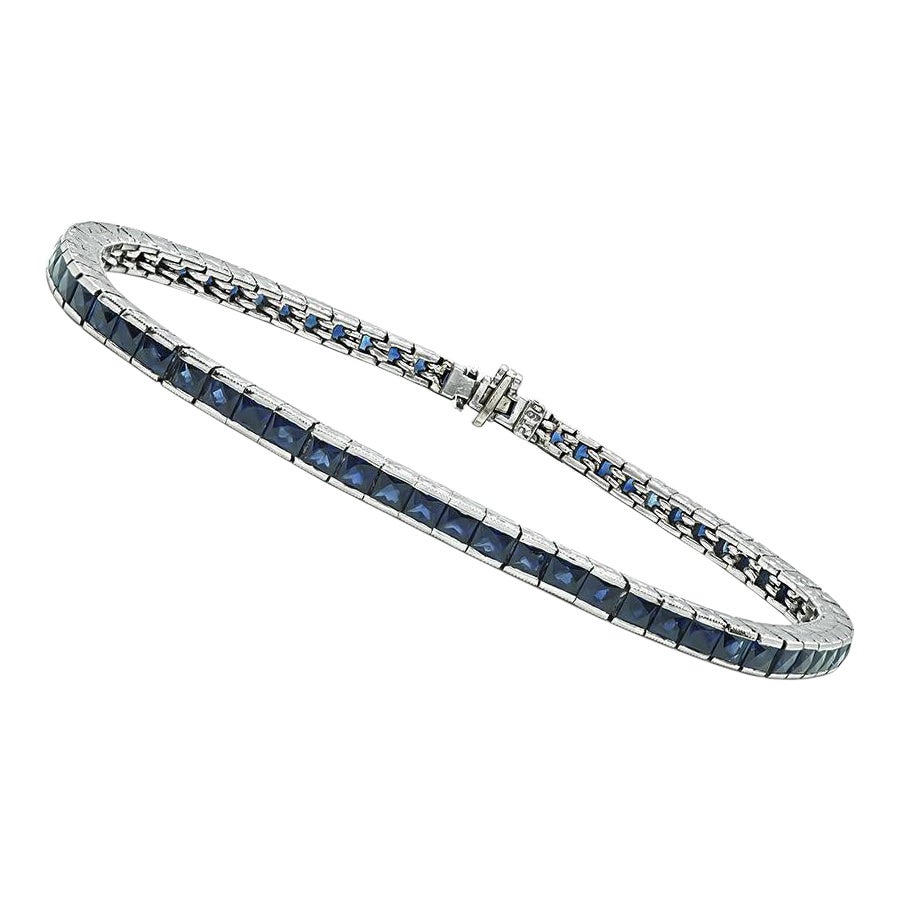 Art Deco 6.00ct French Cut Sapphire Platinum Line Bracelet