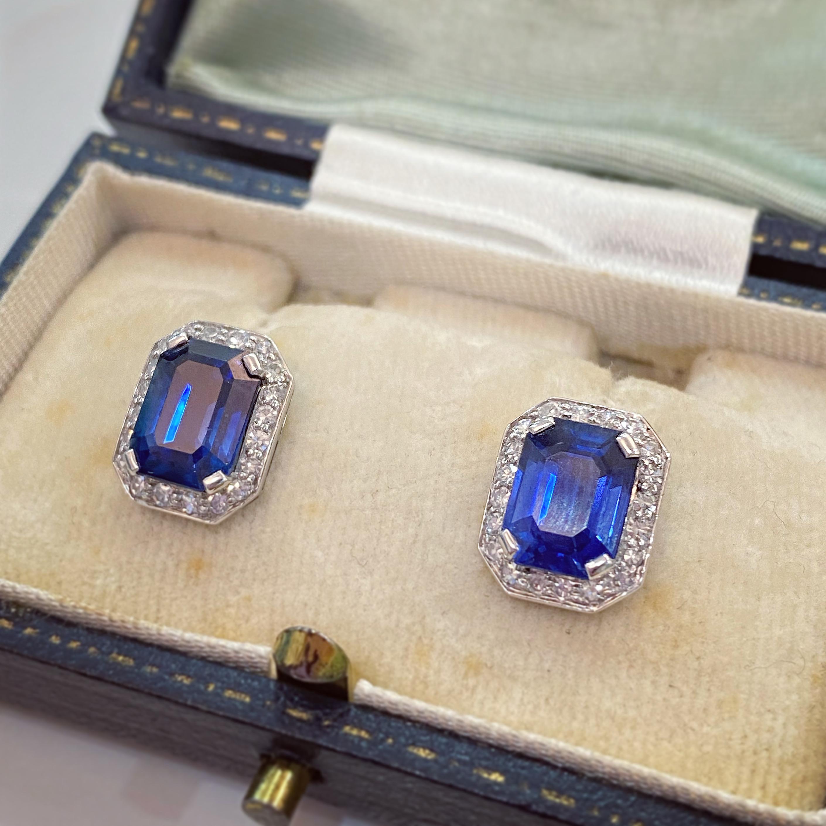 Women's or Men's Art Deco 6.00ct Sapphire and Diamond Earrings, C.1930s For Sale