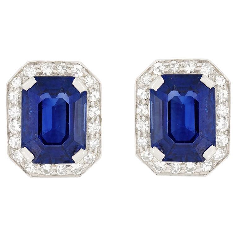 Art Deco 6.00ct Sapphire and Diamond Earrings, C.1930s For Sale
