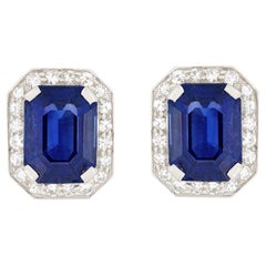 Art Deco 6.00ct Sapphire and Diamond Earrings, C.1930s