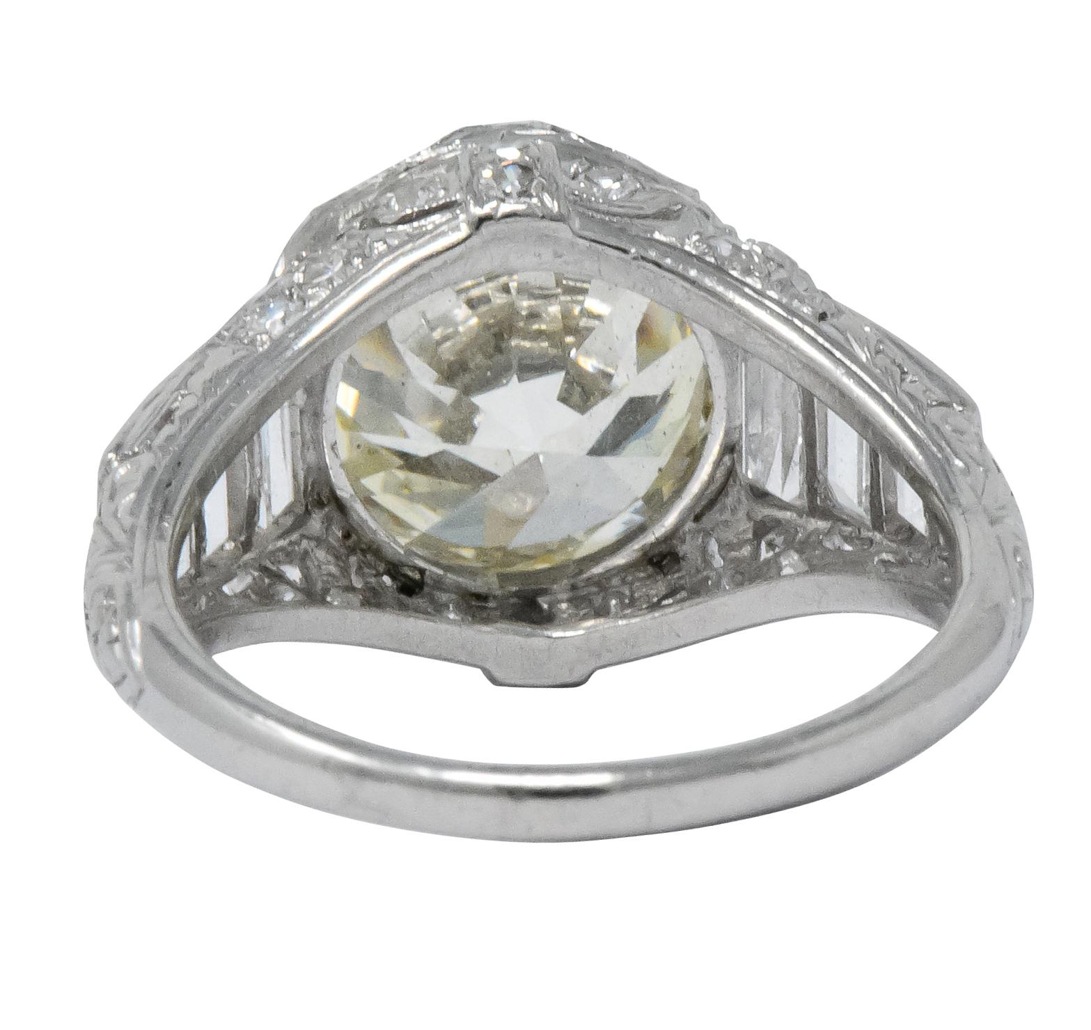 Art Deco 6.01 Carat Transitional Cut Diamond Platinum Engagement Ring GIA In Excellent Condition In Philadelphia, PA
