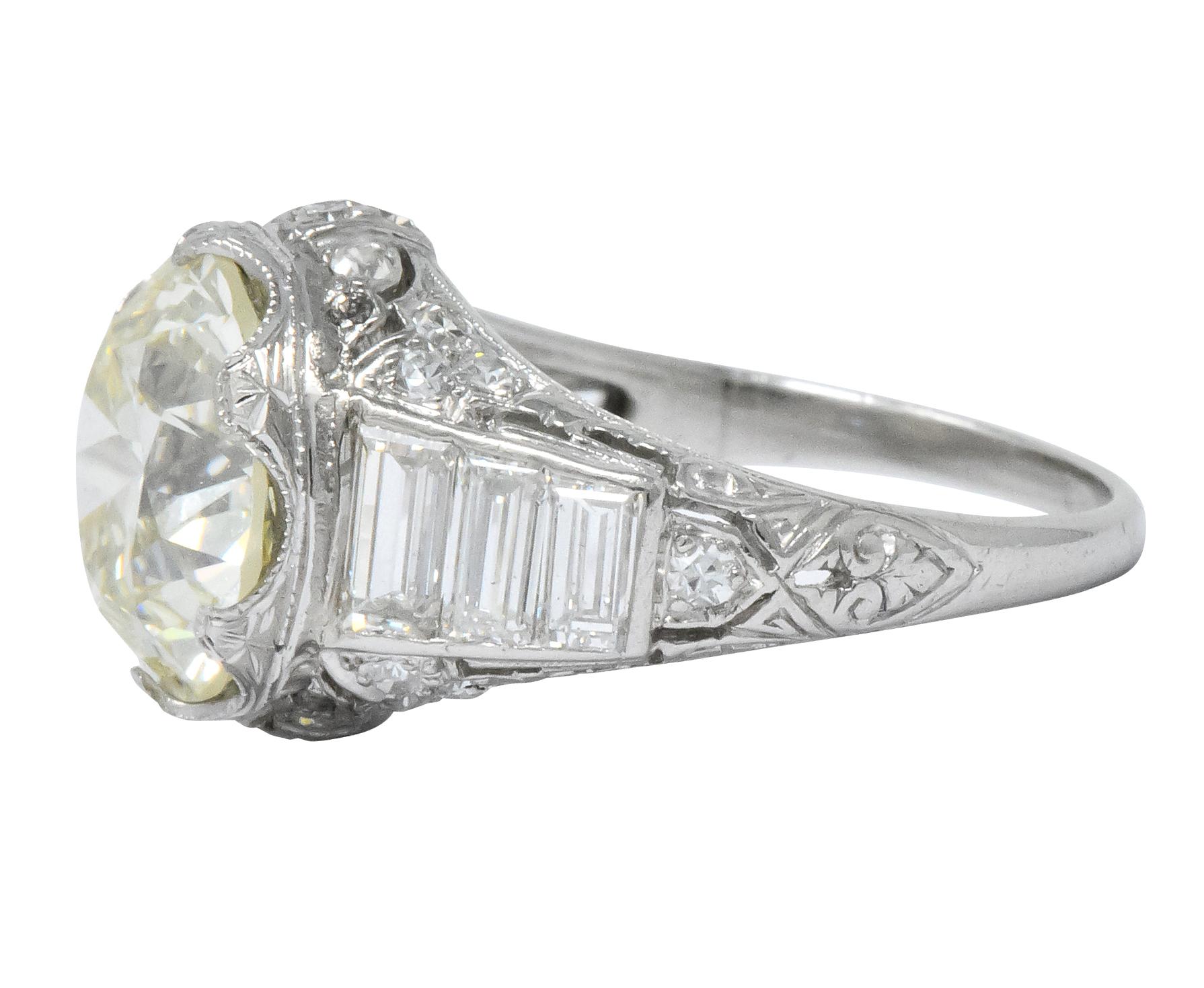 Women's or Men's Art Deco 6.01 Carat Transitional Cut Diamond Platinum Engagement Ring GIA