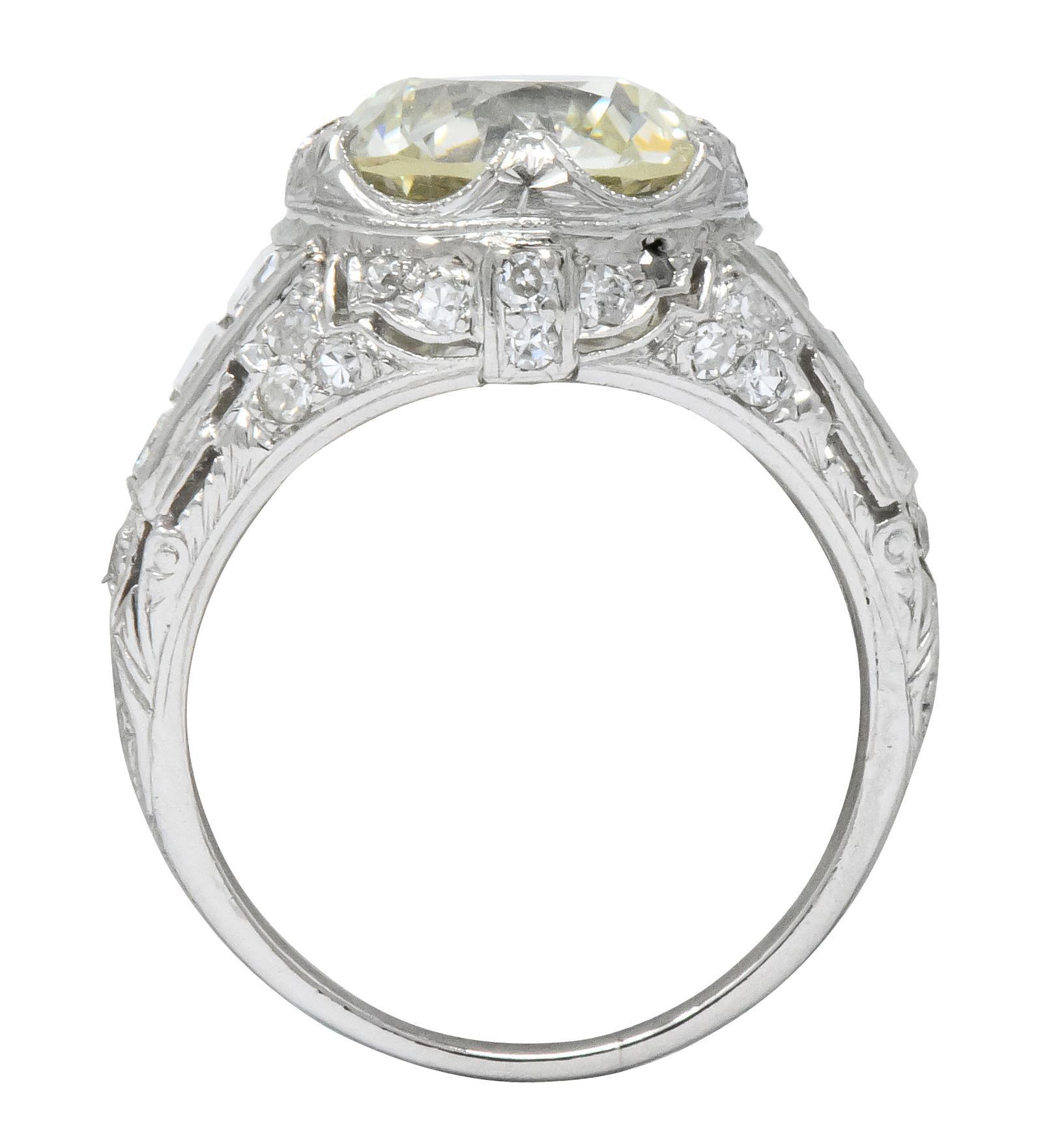 Art Deco 6.01 Carat Transitional Cut Diamond Platinum Engagement Ring GIA 2