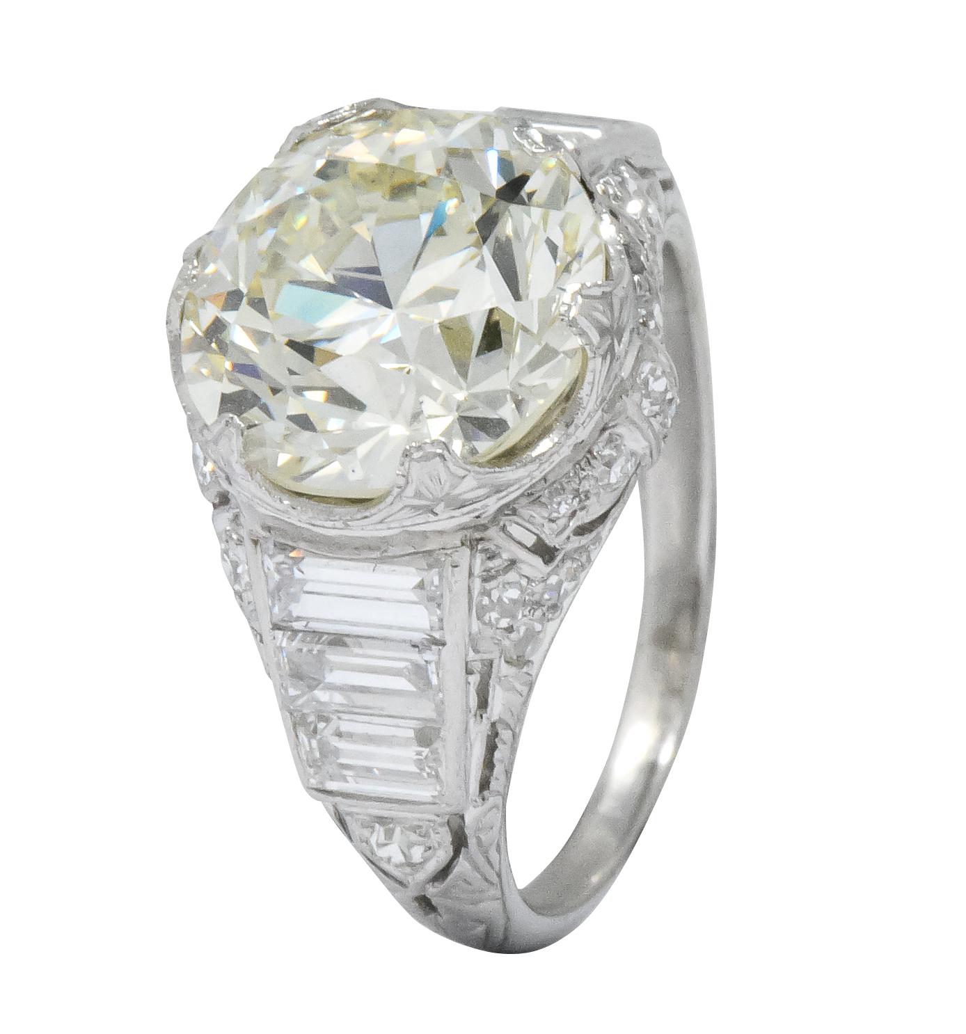 Art Deco 6.01 Carat Transitional Cut Diamond Platinum Engagement Ring GIA 3