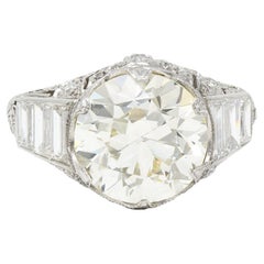 Art Deco 6.01 Carats Transitional Cut Diamond Platinum Engagement Ring GIA