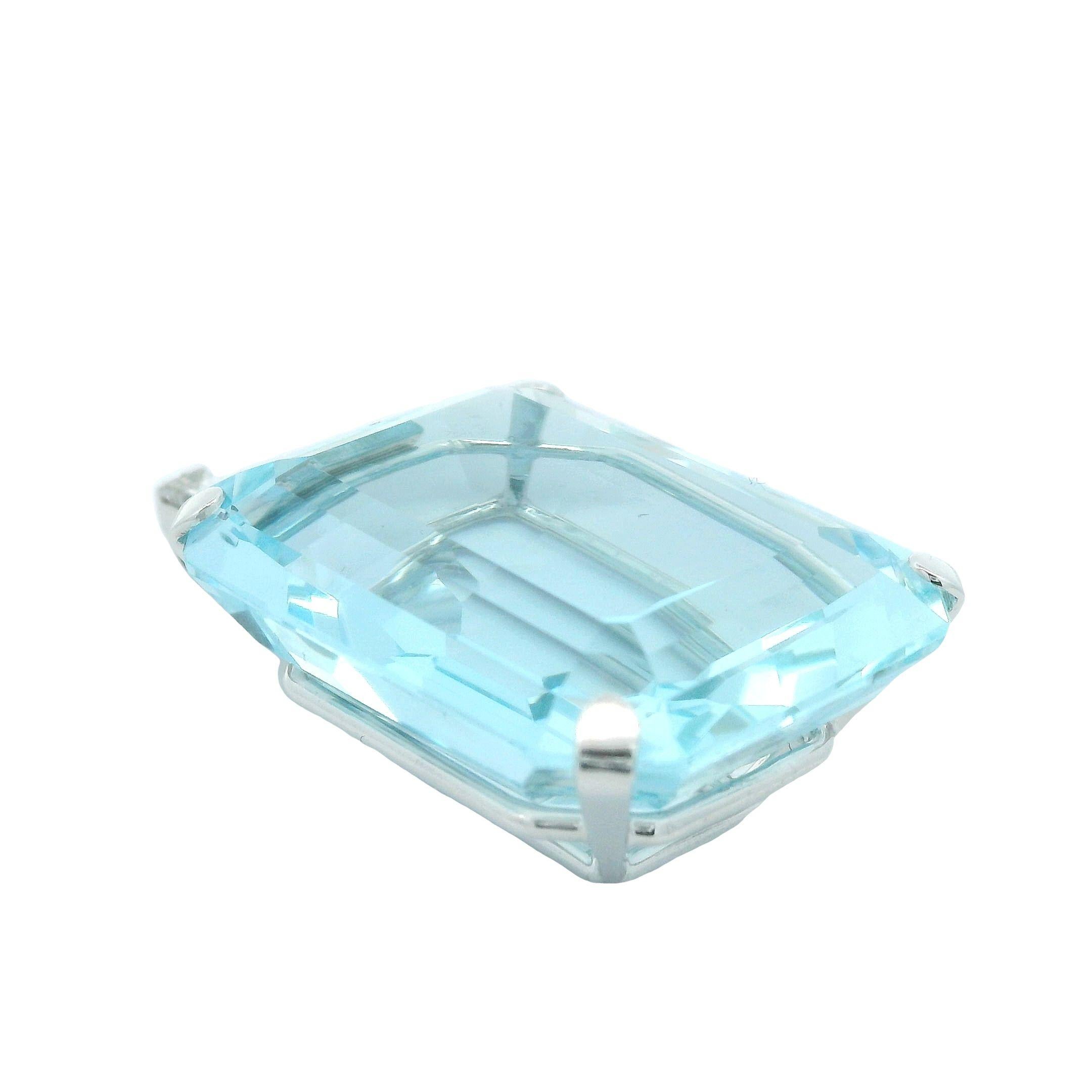 Emerald Cut Art Deco 60ct Aquamarine and Diamond Platinum Pendant  For Sale