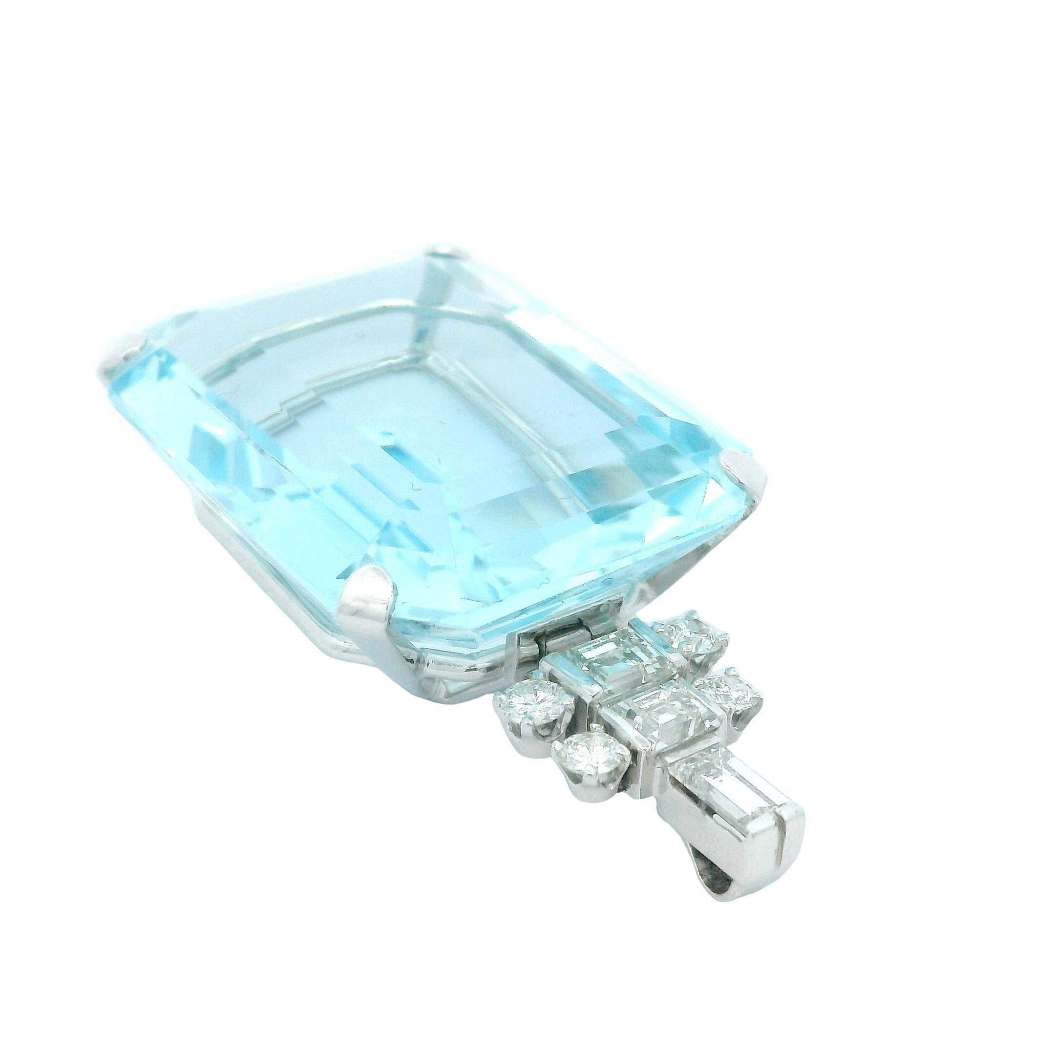 Art Deco 60ct Aquamarine and Diamond Platinum Pendant  In Excellent Condition For Sale In Newton, MA