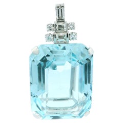 Art Deco 60ct Aquamarine and Diamond Platinum Pendant