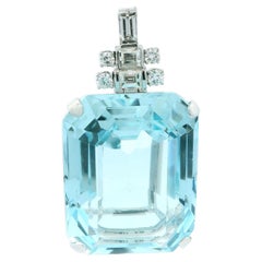 Vintage Art Deco 60ct Aquamarine and Diamond Platinum Pendant 