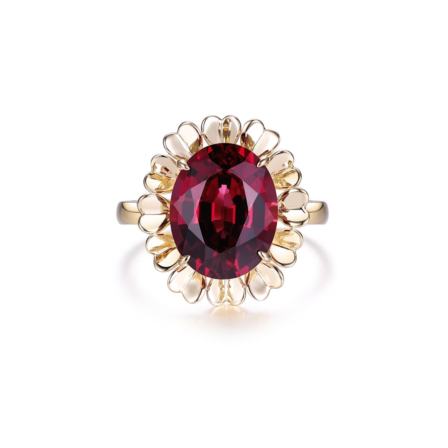 Bague cocktail Art déco en or jaune 14 carats avec fleurs modelées en grenat 6,11 carats en vente 4