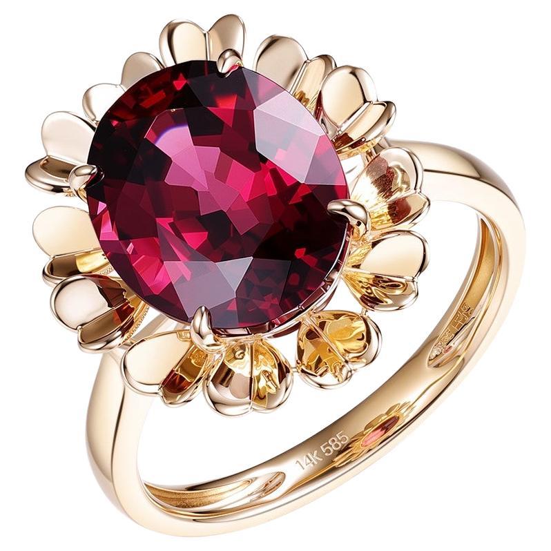 Art Deco 6.11Ct Garnet Flower Modeling Cocktail Ring in 14K Yellow Gold
