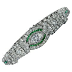 Art Deco 6.15 Carat Diamond and Emerald Bracelet