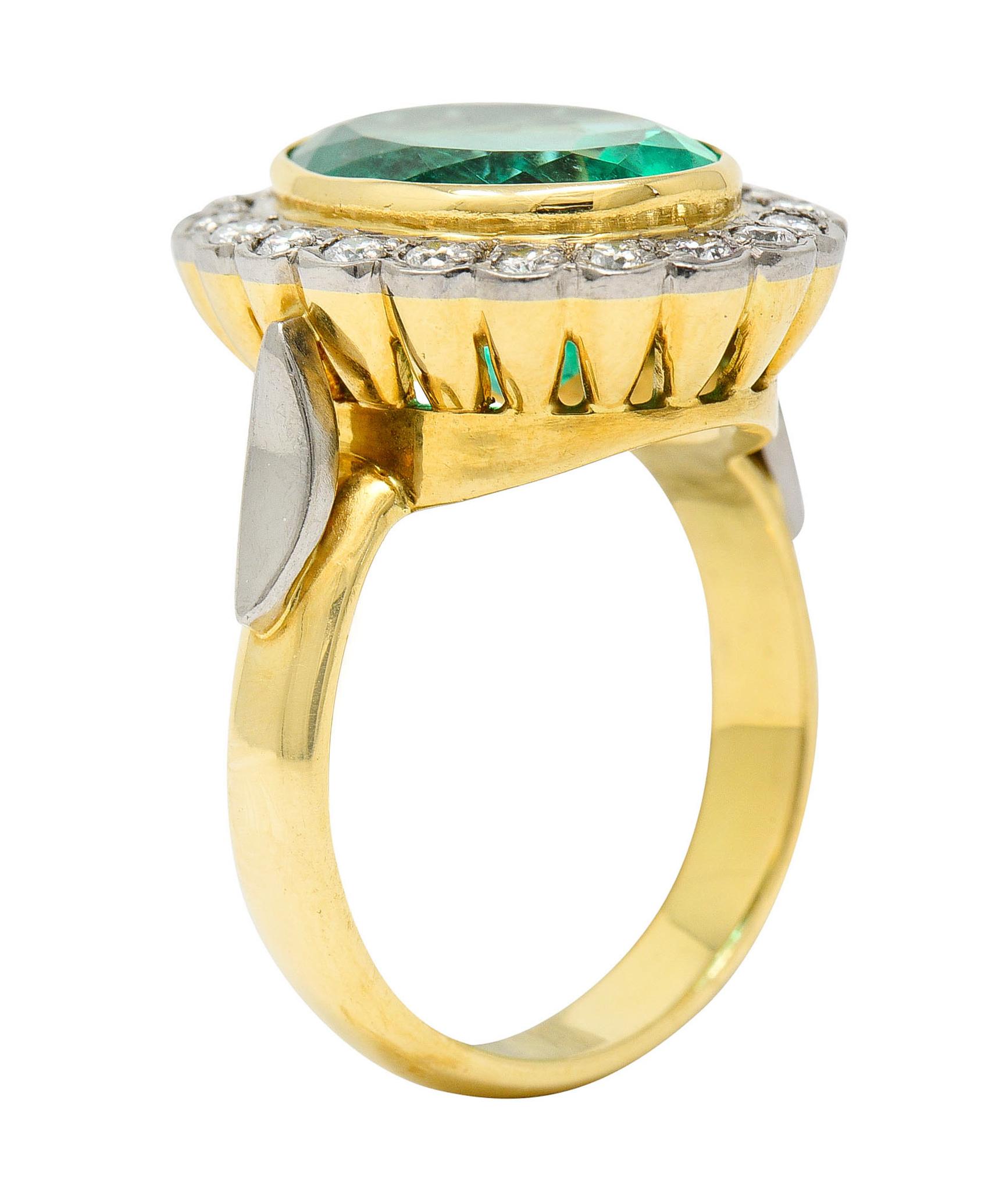 Art Deco 6.15 Carats Colombian Emerald Diamond 18 Karat Gold Cluster Ring GIA 3