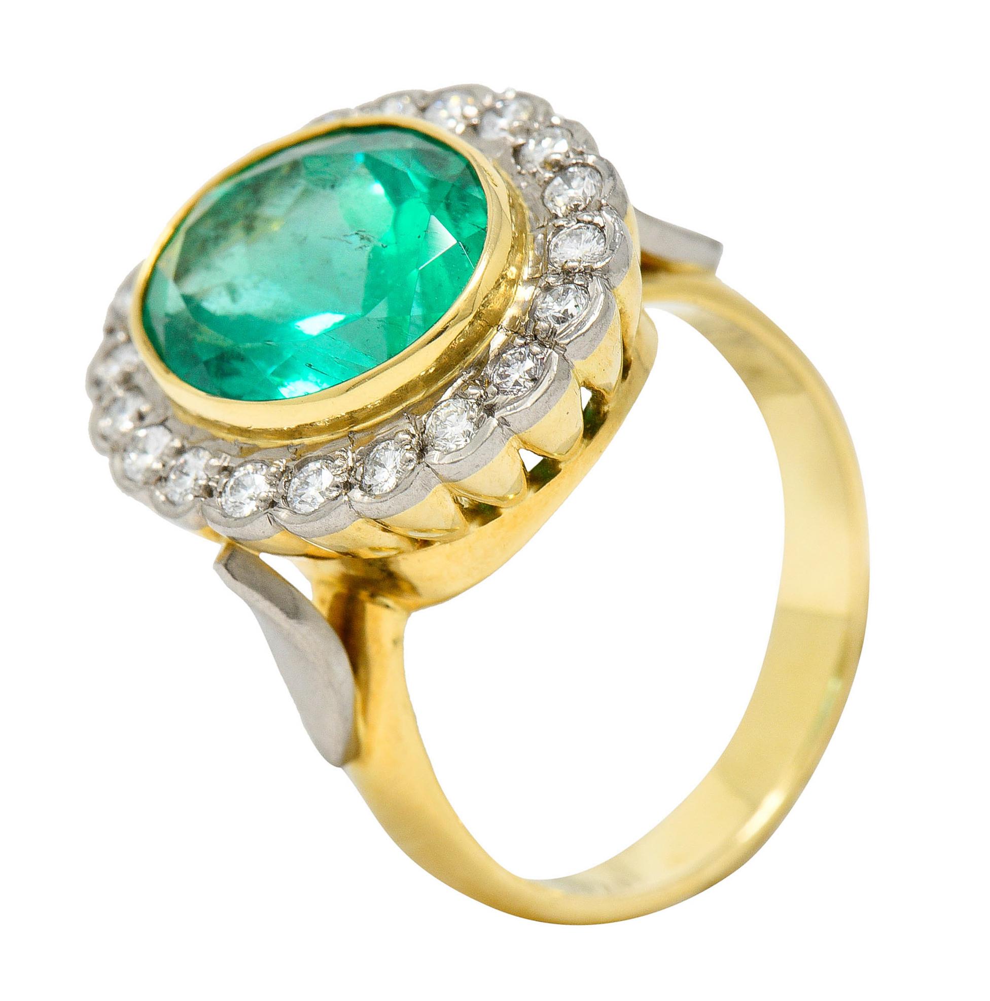 Art Deco 6.15 Carats Colombian Emerald Diamond 18 Karat Gold Cluster Ring GIA 4