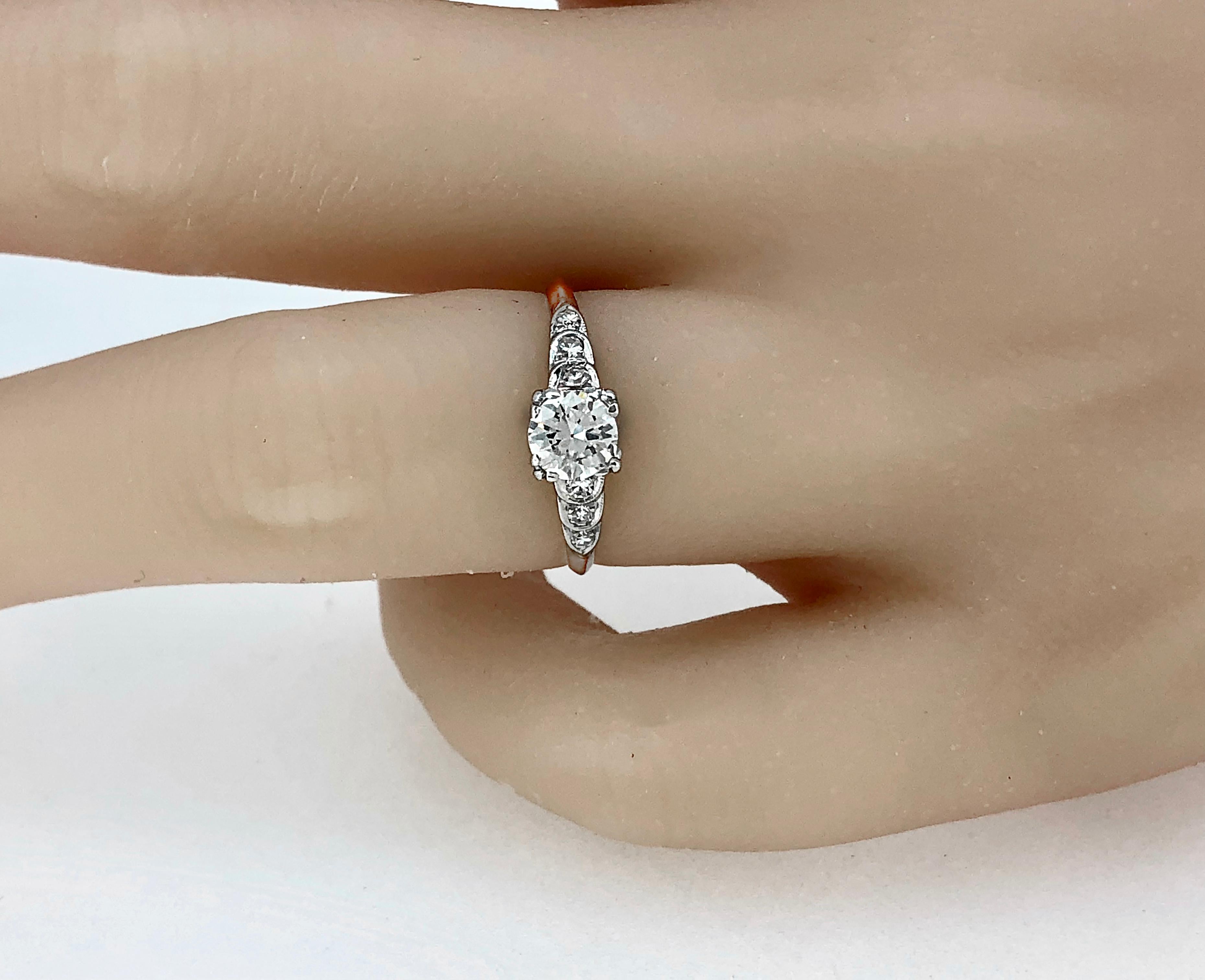 Art Deco .62 Carat Diamond Platinum Antique Engagement Ring In Excellent Condition In Tampa, FL