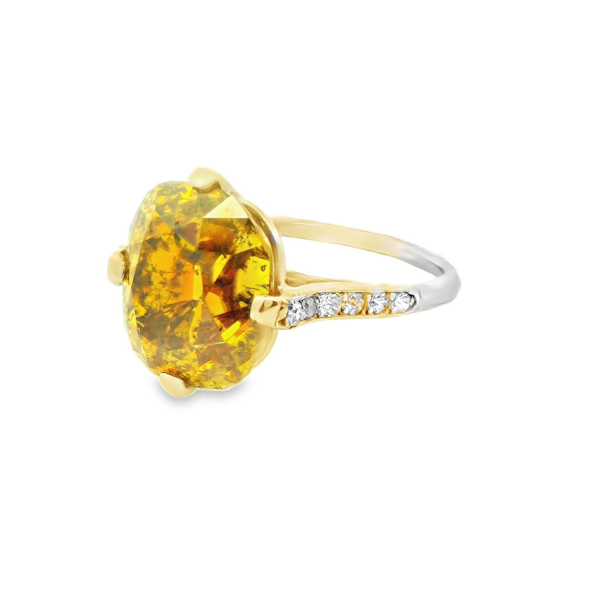 Art Deco Art-Deco 6.24 Carat Fancy Deep Orange-Yellow Diamond Platinum Ring, GIA Cert For Sale