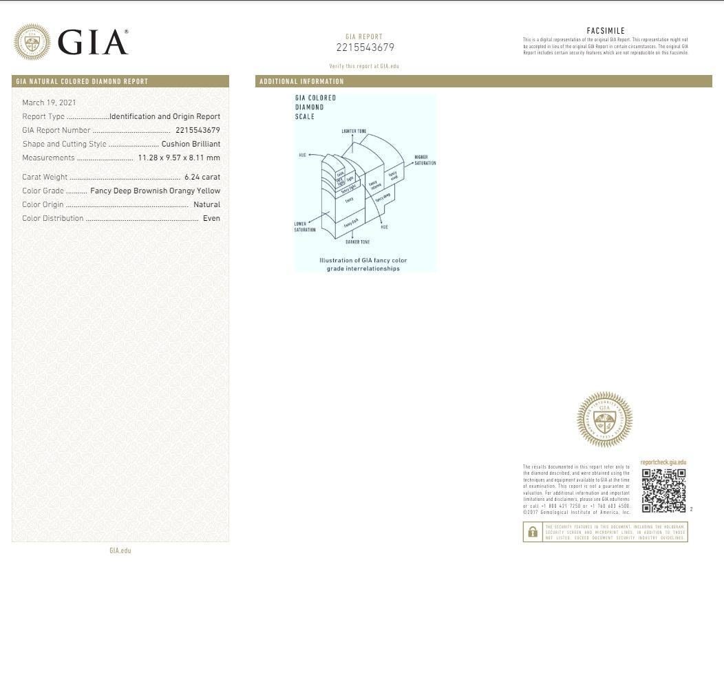 Art-Deco 6.24 Carat Fancy Deep Orange-Yellow Diamond Platinum Ring, GIA Cert In Good Condition For Sale In Beverly Hills, CA