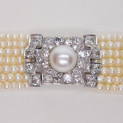 Art Deco 6.25 Carat Diamond and Platinum Pearl Strand Choker
