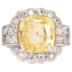 Art Deco 6.26 Carat Yellow Ceylon Sapphire Cocktail Ring